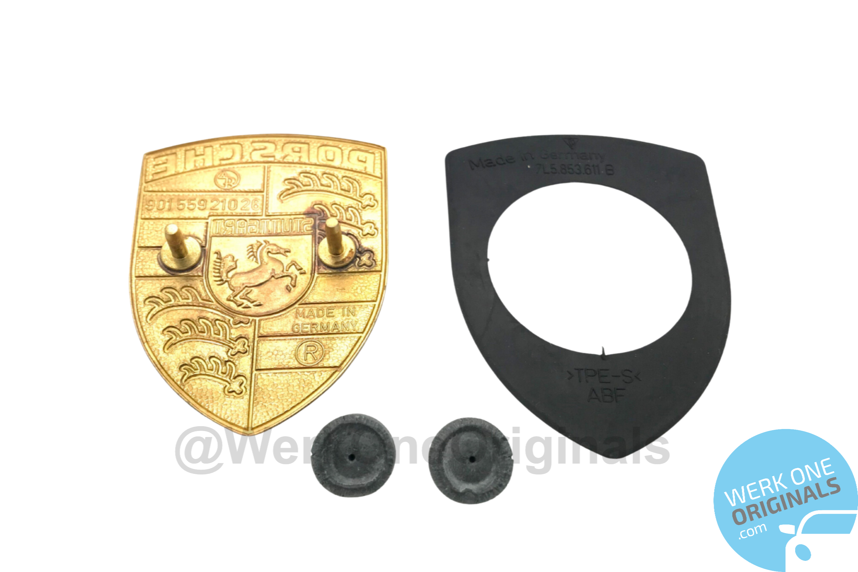 Porsche Crest Bonnet / Boot Badge with Grommet and Fixings for Porsche 959 Models