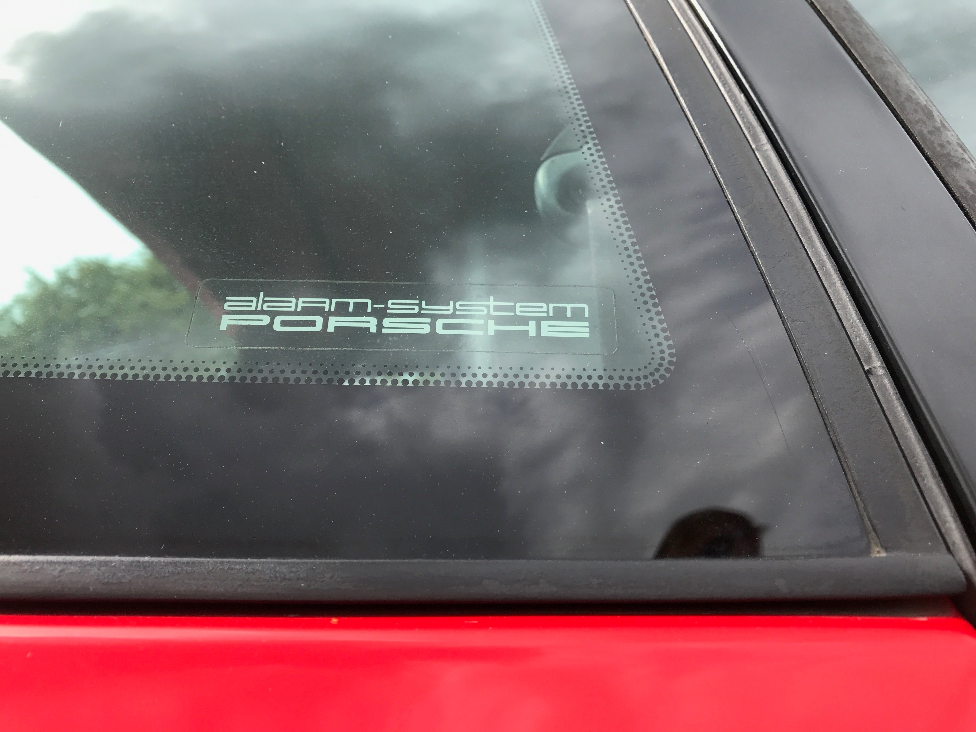 Official Porsche 2x 'Porsche Alarm System' Window Stickers for Porsche 968 Models