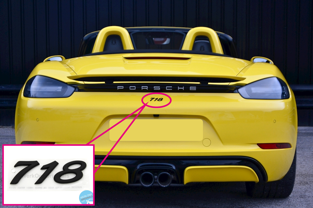 Porsche Official '718' Rear Badge in Matte Black for Boxster & Cayman Type 718 Models