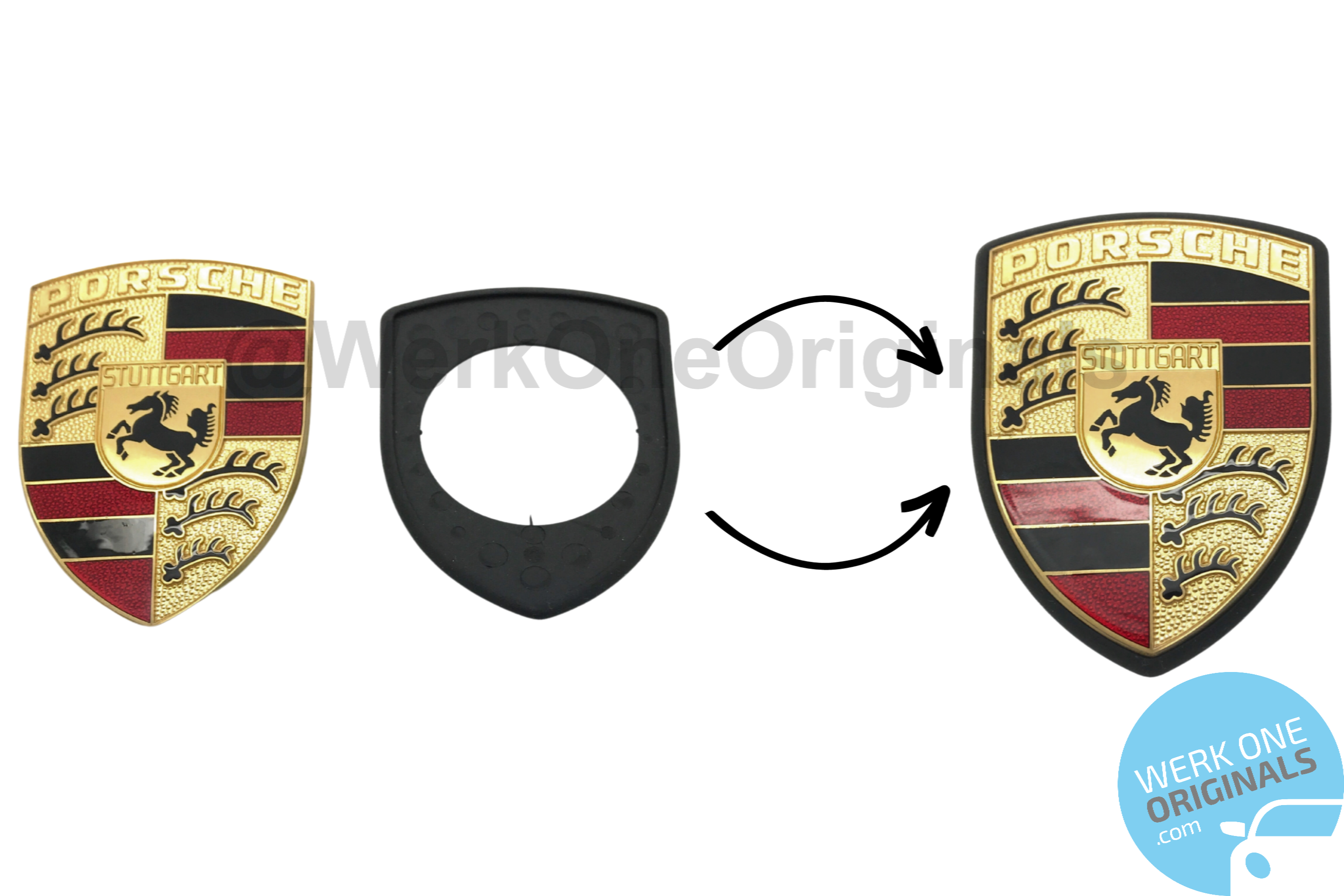 Porsche Crest Bonnet / Boot Badge with Grommet and Fixings for Porsche 944 Models