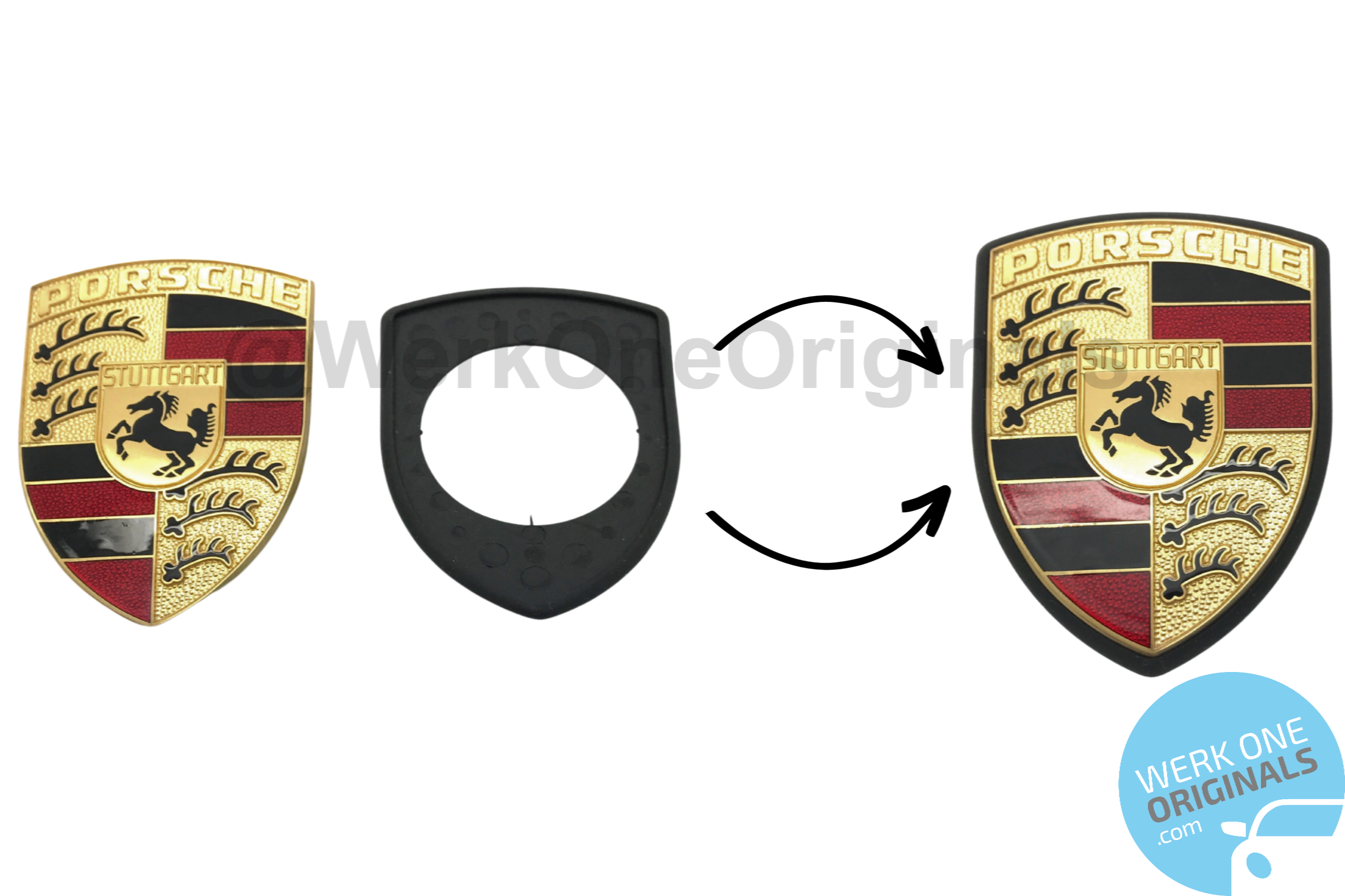 Porsche Crest Bonnet / Boot Badge with Grommet and Fixings for 911 Type 911G Models
