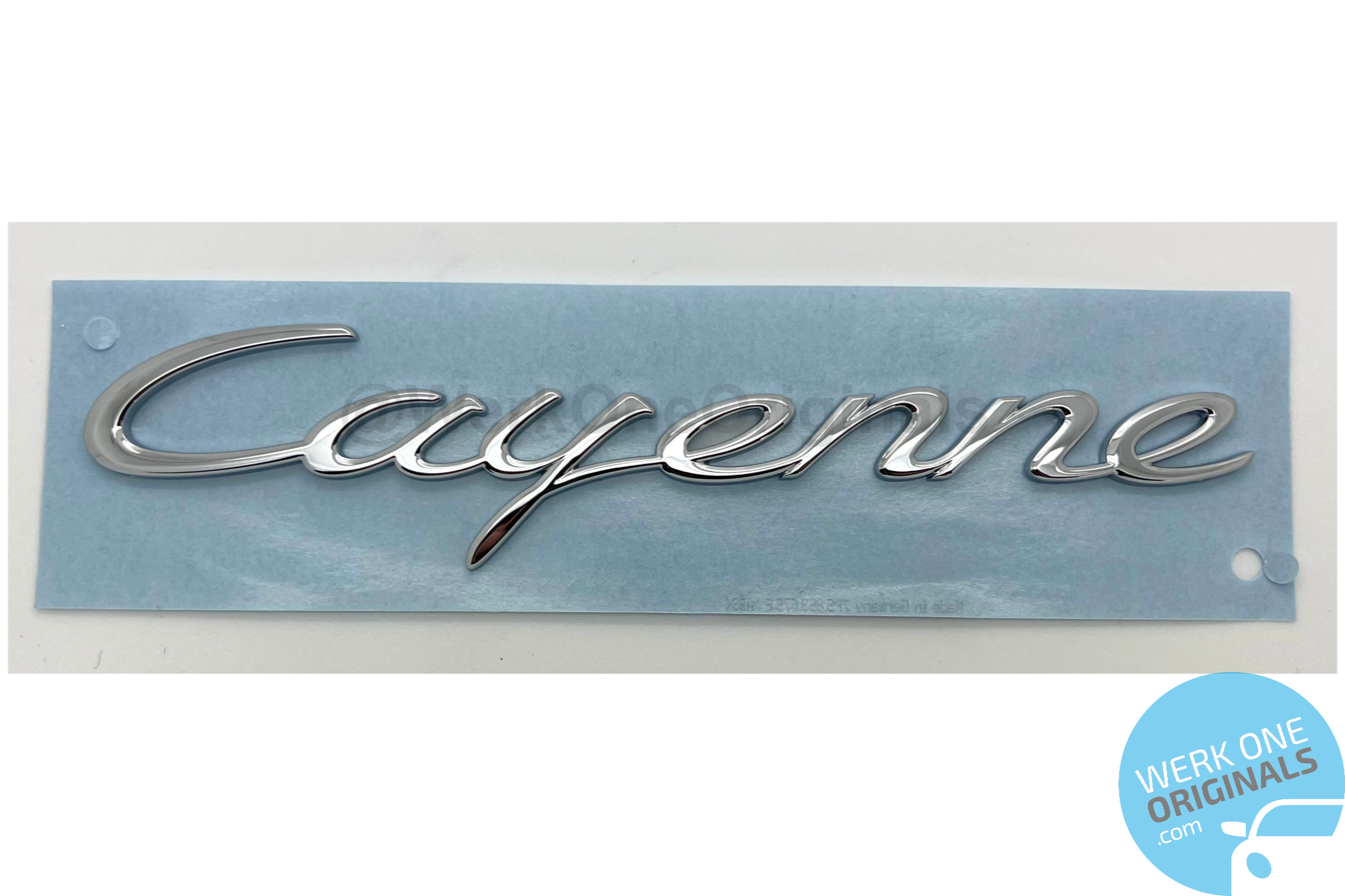 Official Porsche 'Cayenne' Rear Badge Logo in Chrome Silver for Cayenne Type 958 Models