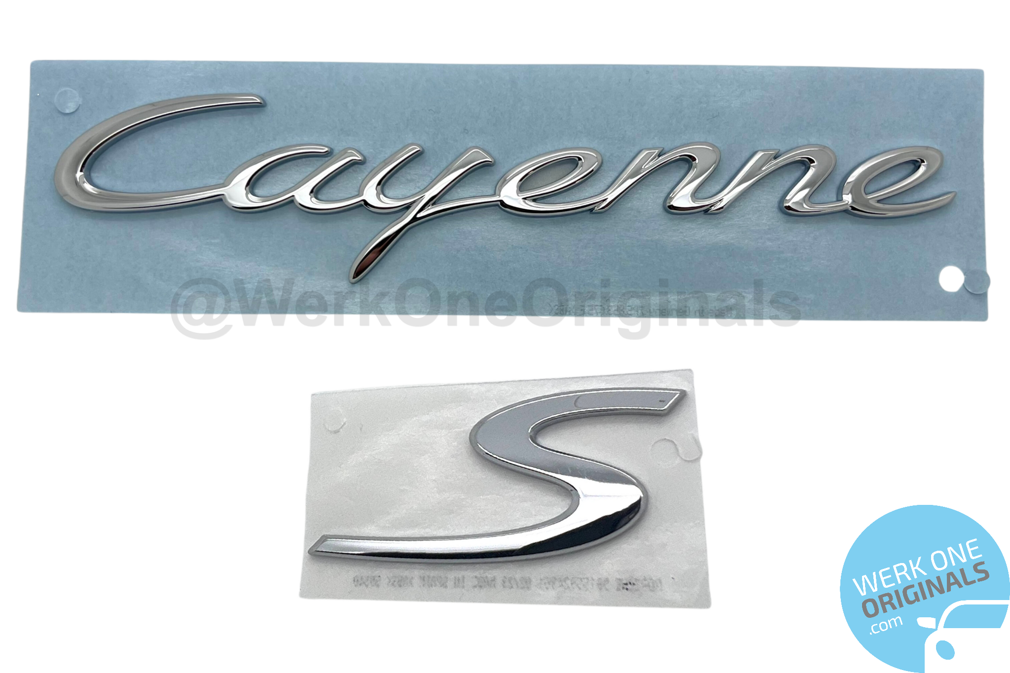 Official Porsche 'Cayenne S' Rear Badge Logo in Chrome Silver for Cayenne S Type 958 Models