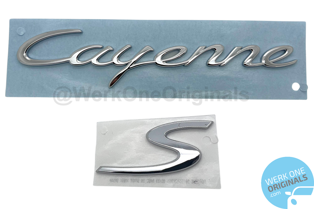 Official Porsche 'Cayenne S' Rear Badge Logo in Chrome Silver for Caye