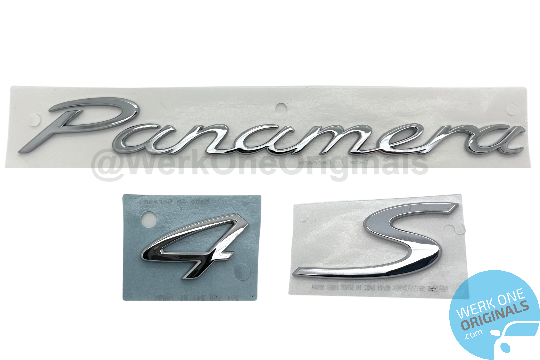 Porsche Official 'Panamera 4S' Rear Badge Decal in Chrome Silver for Panamera 4S Type 907 & 970 Models