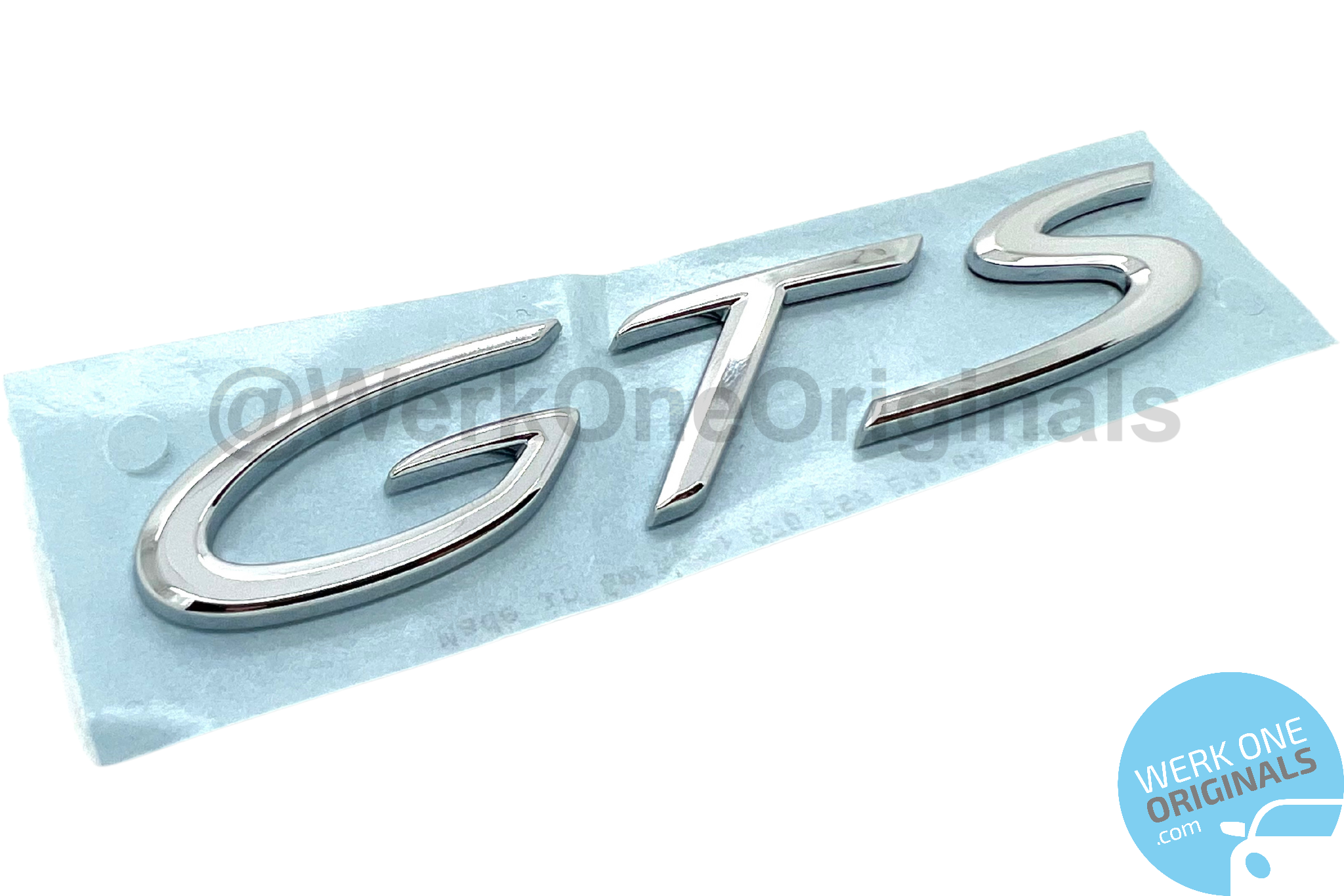 Porsche Official 'GTS' Rear Badge Decal in Chrome Silver