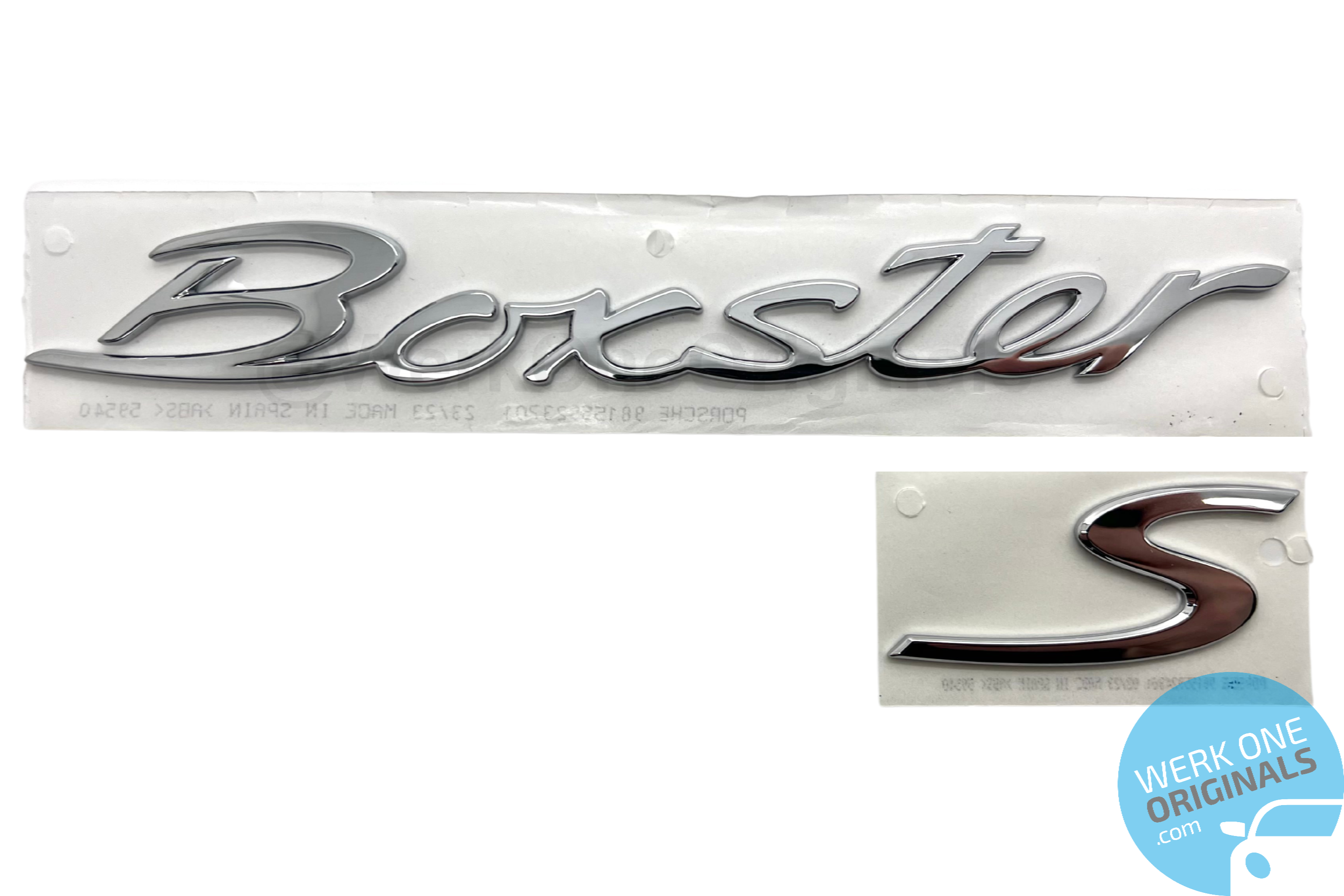 Porsche Official 'Boxster S' Rear Badge Decal in Chrome Silver for Boxster S Type 718 Models