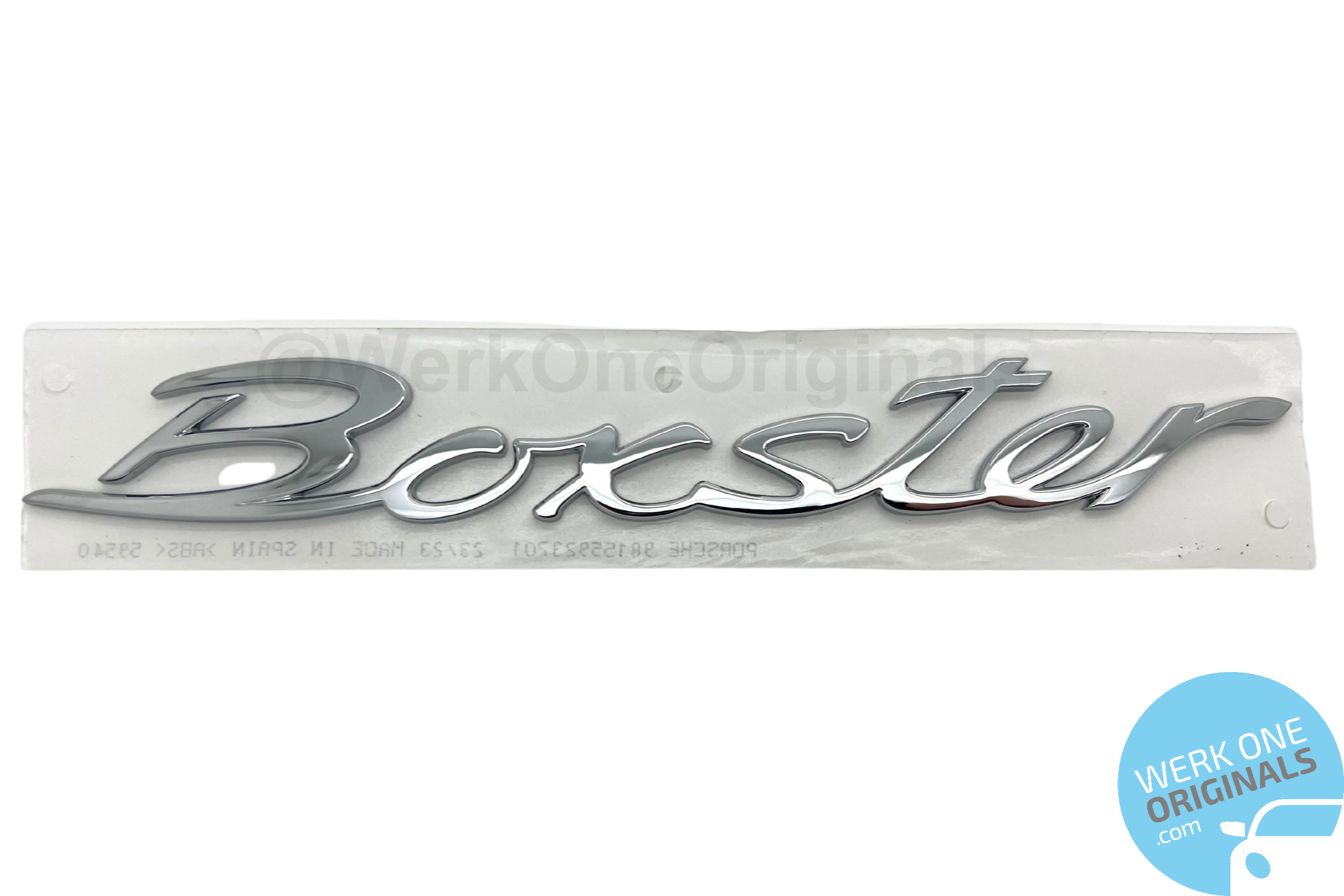 Porsche Official 'Boxster' Rear Badge Decal in Chrome Silver for Boxster Type 718 Models