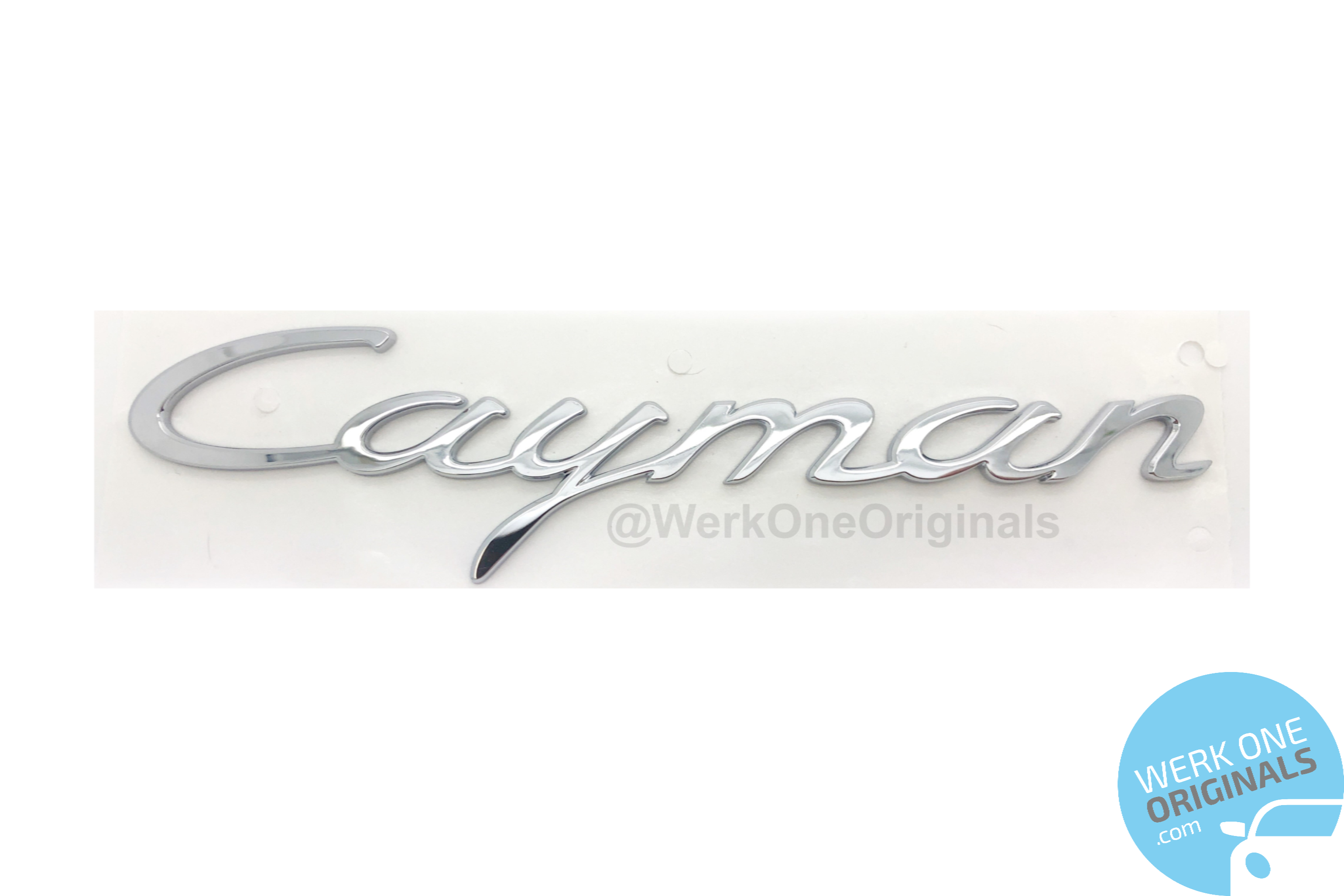 Porsche Official 'Cayman' Rear Badge Decal in Chrome Silver for Cayman Type 981 Models