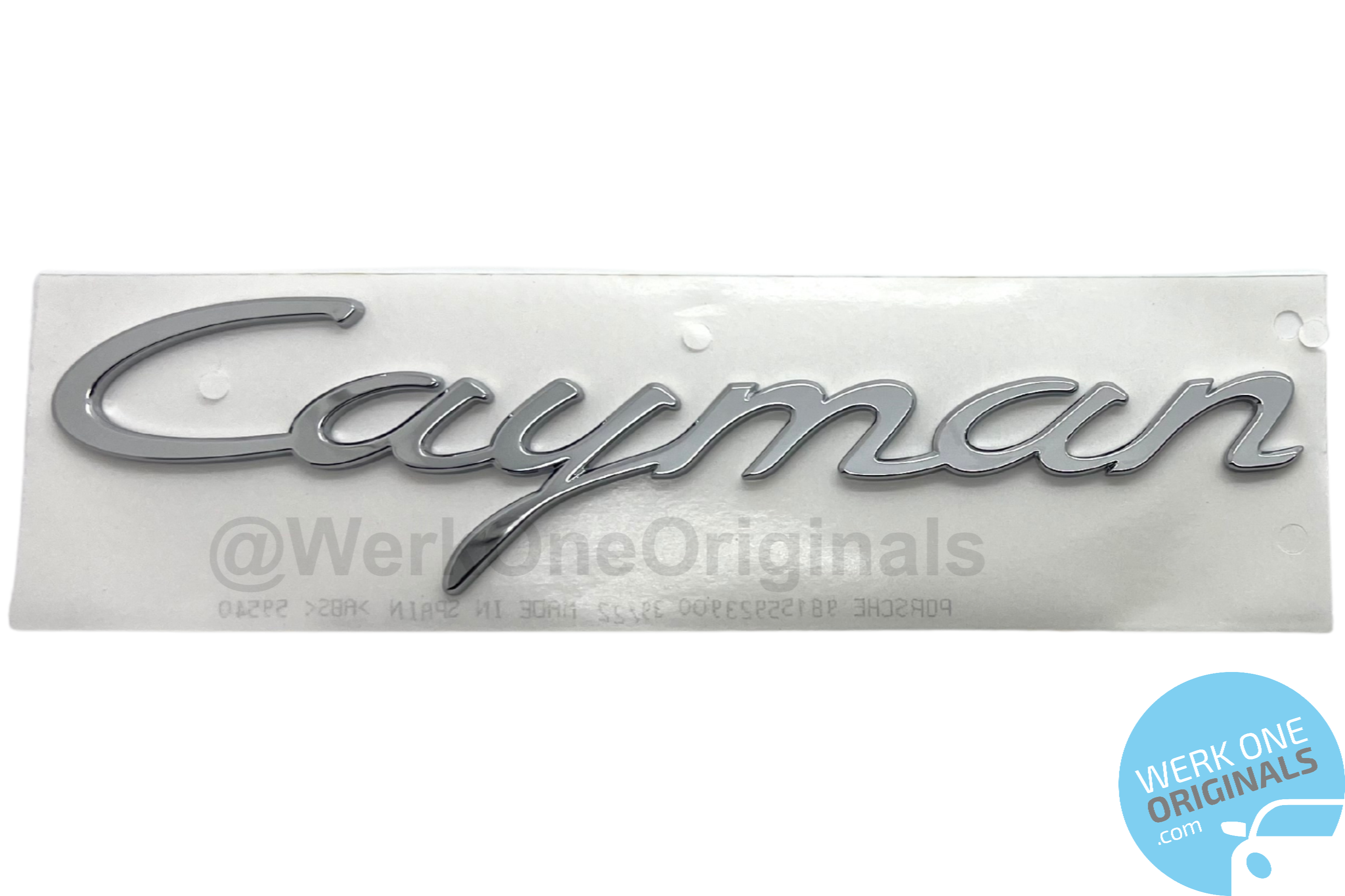 Porsche Official 'Cayman' Rear Badge Decal in Chrome Silver for Cayman Type 718 Models