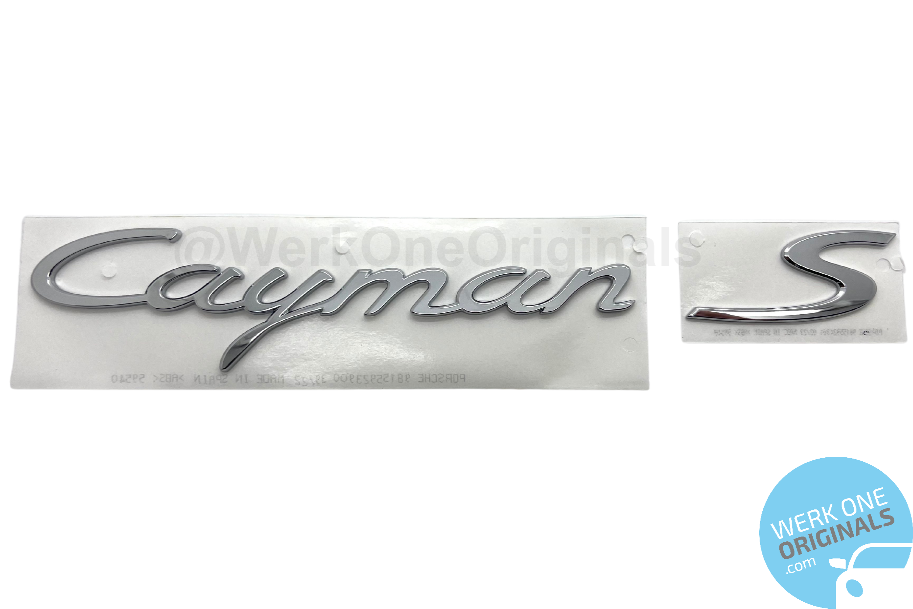 Porsche Official 'Cayman S' Rear Badge Decal in Chrome Silver for Cayman S Type 981 Models