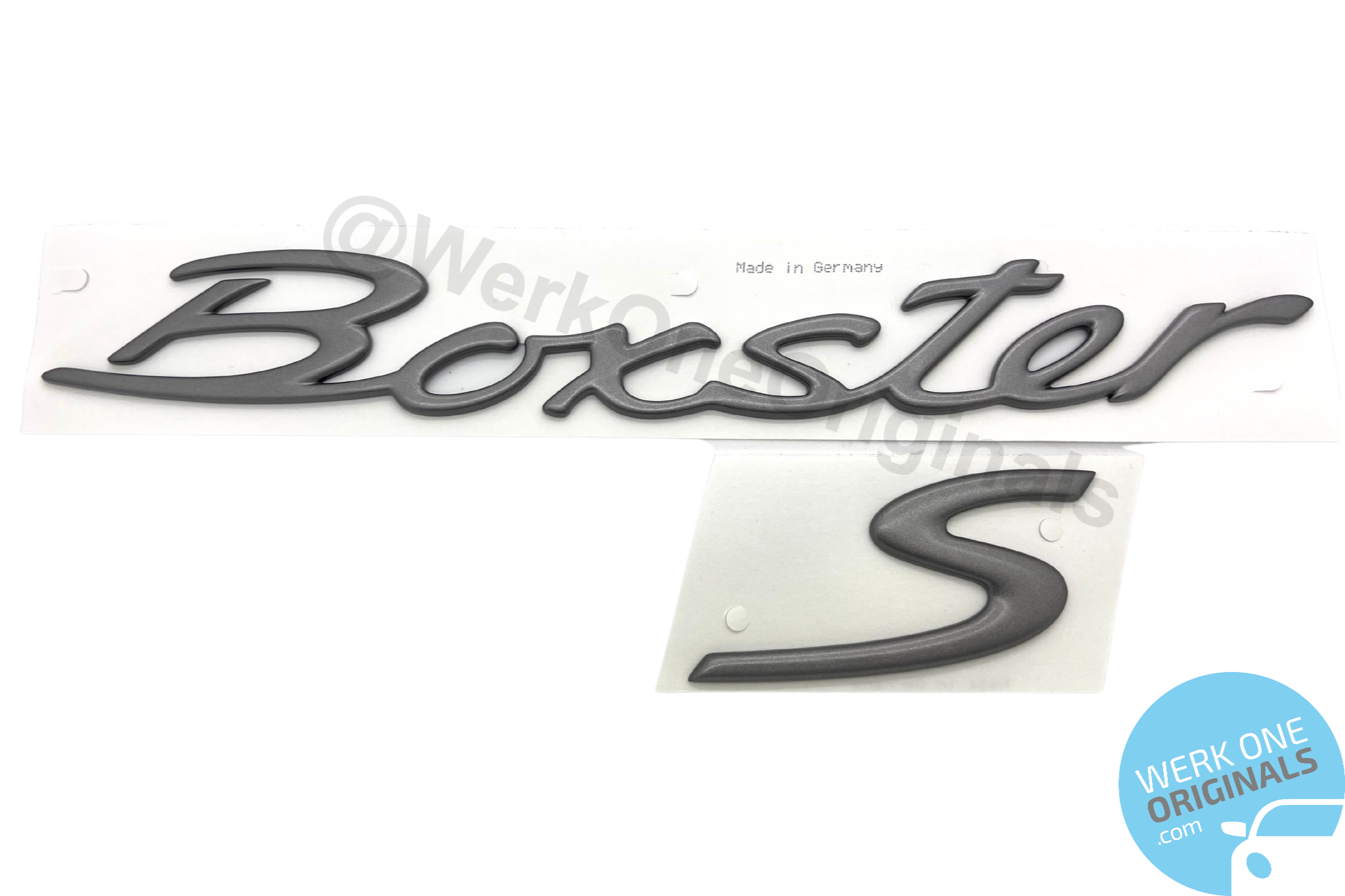 Official Porsche 'Boxster S' Rear Badge in Titanium Grey for Boxster S Type 986 Models