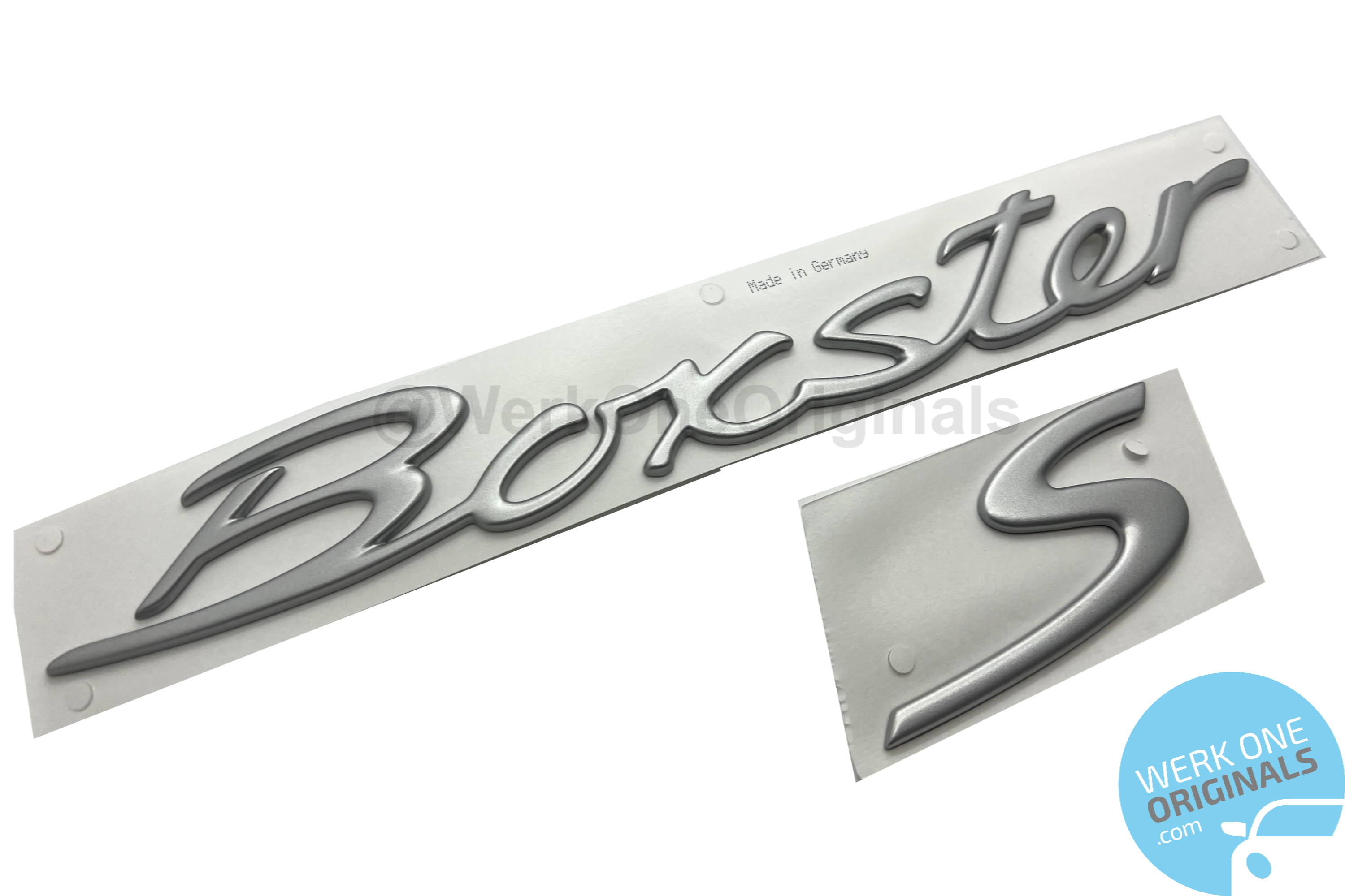 Porsche Official 'Boxster S' Rear Badge Decal in Matte Silver for Boxster S Type 986 Models