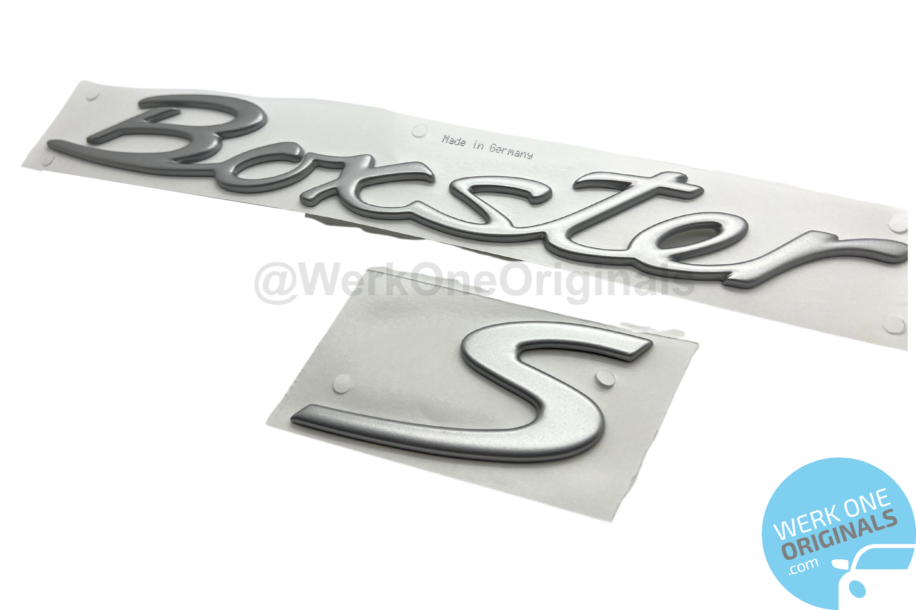 Porsche Official 'Boxster S' Rear Badge Decal in Matte Silver for Boxster S Type 986 Models