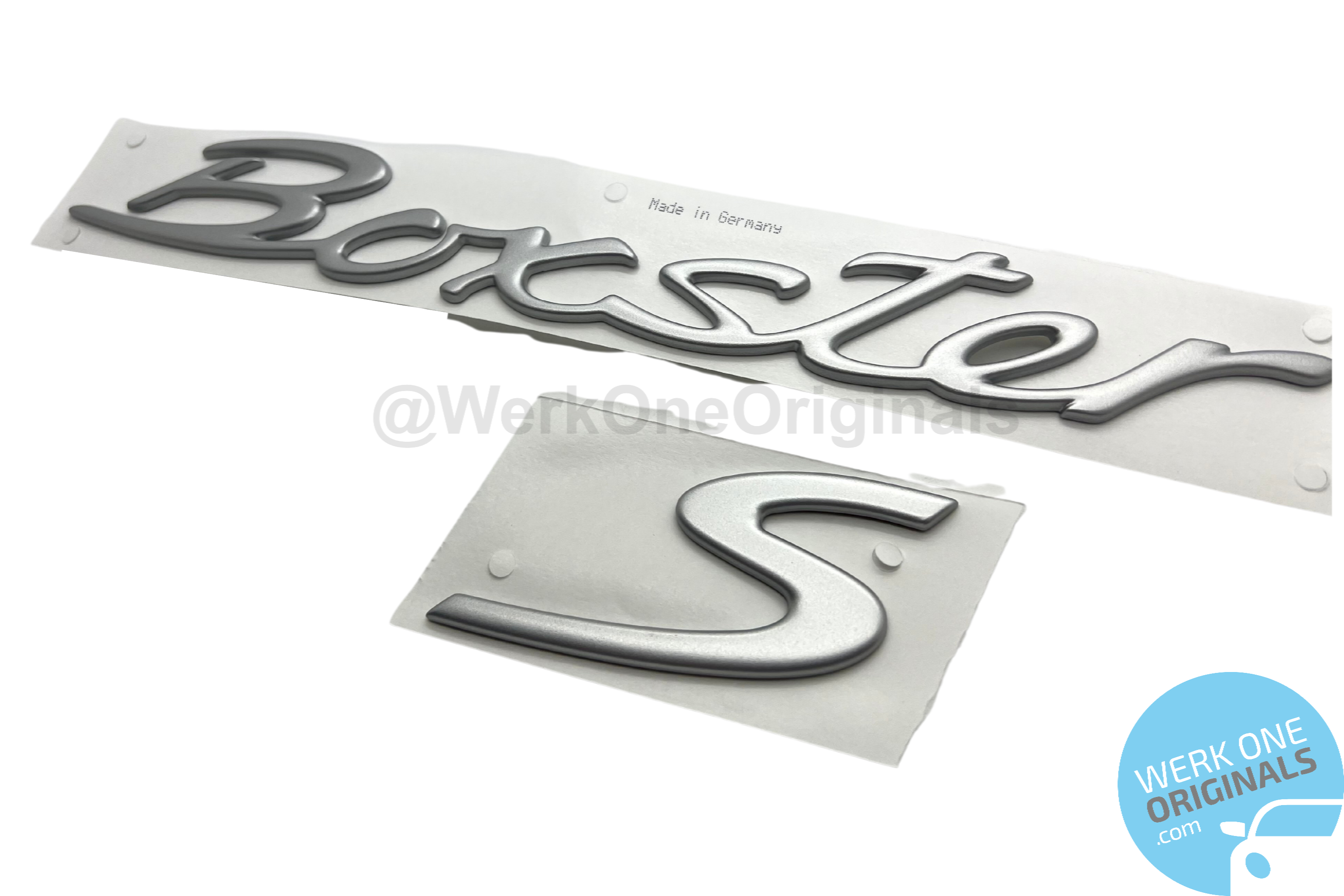 Porsche Official 'Boxster S' Rear Badge Decal in Matte Silver for Boxster S Type 987 Models