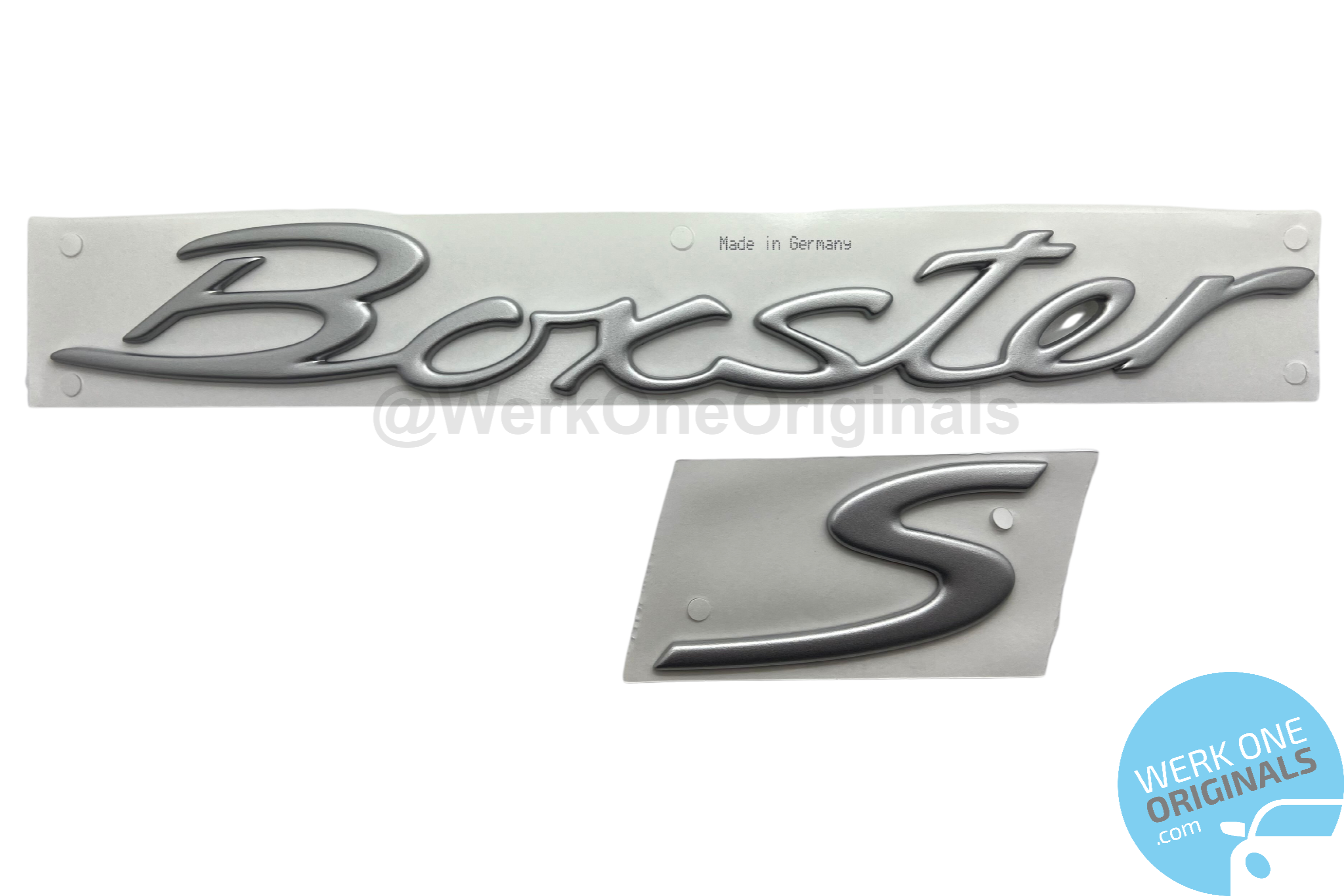 Porsche Official 'Boxster S' Rear Badge Decal in Matte Silver for Boxster S Type 986 Models