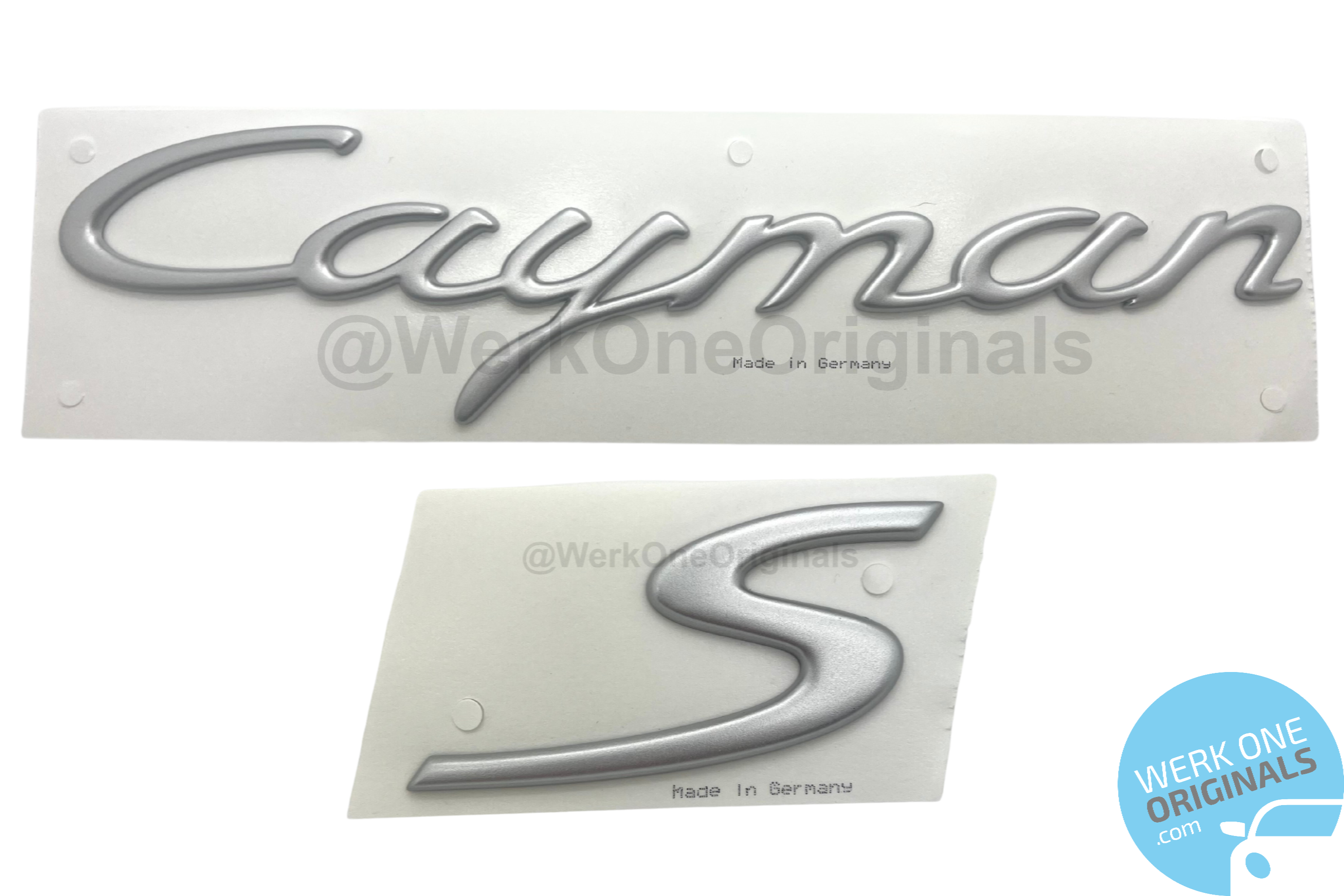 Official Porsche 'Cayman S' Rear Badge in Satin Aluminium for Cayman S Type 987 Models