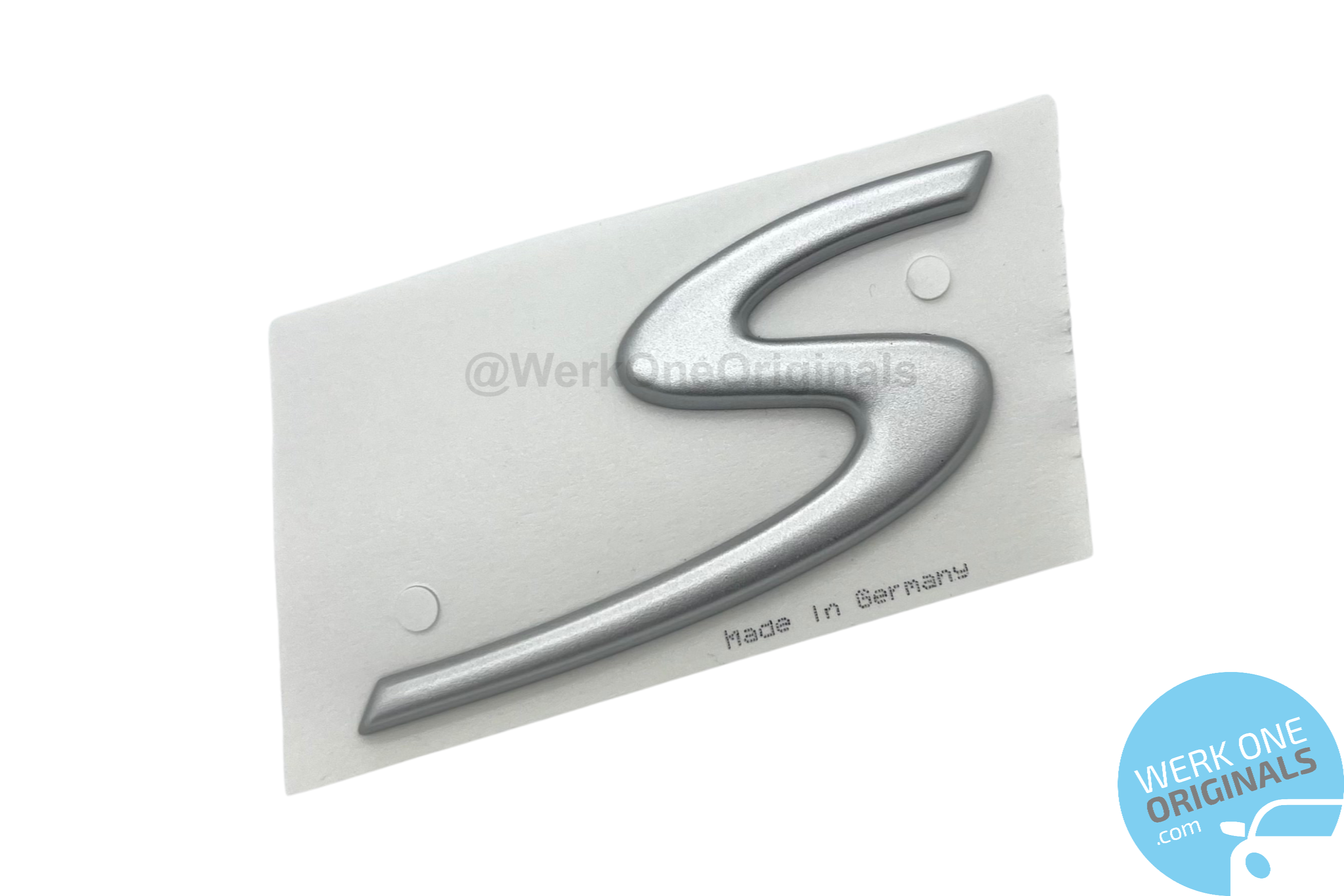 Official Porsche 'Cayman S' Rear Badge in Satin Aluminium for Cayman S Type 987 Models