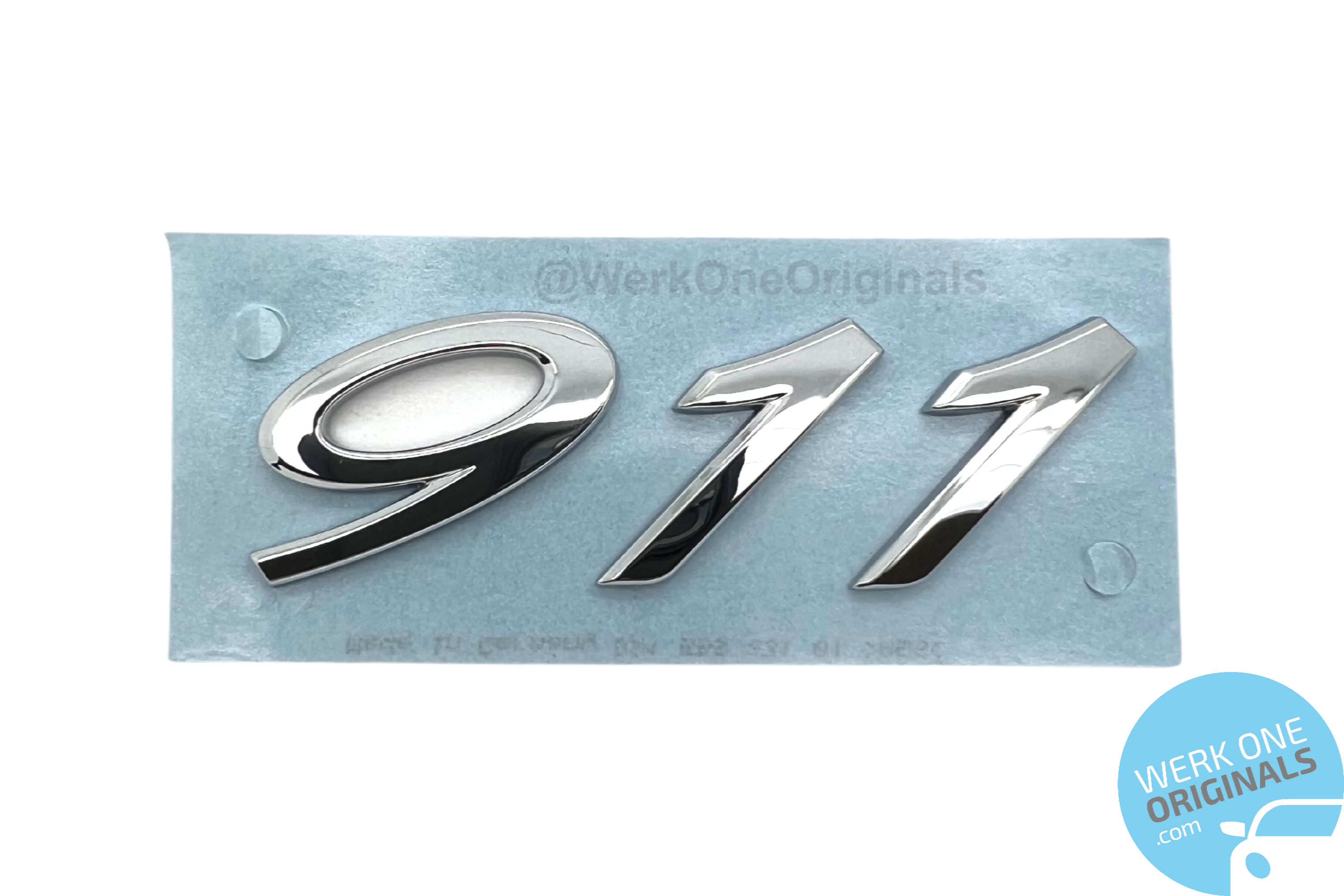 Porsche Official '911' Rear Badge Decal in Chrome Silver for 911 Type 991 Models