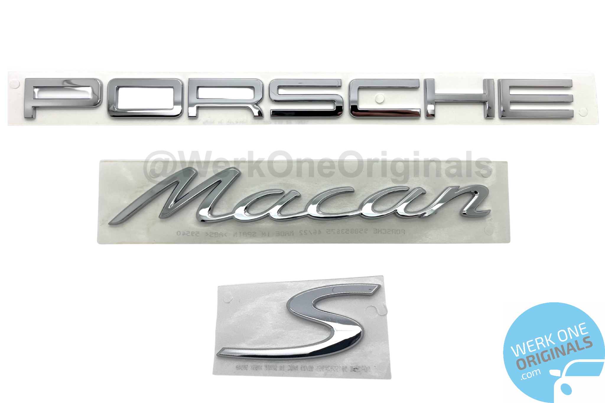 Official 'Porsche Macan S' Rear Badge Logo in Chrome Silver for Macan S Models (2014 - 2018)