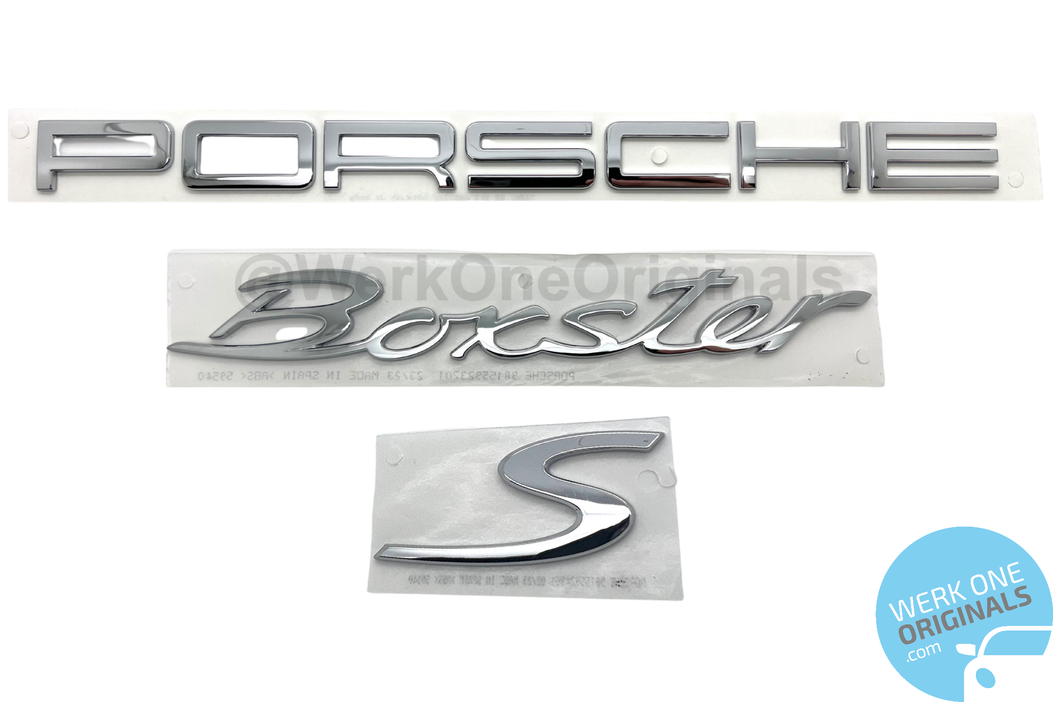 'PORSCHE Boxster S' Rear Badge Decal in Chrome Silver for Boxster S Type 981 Models