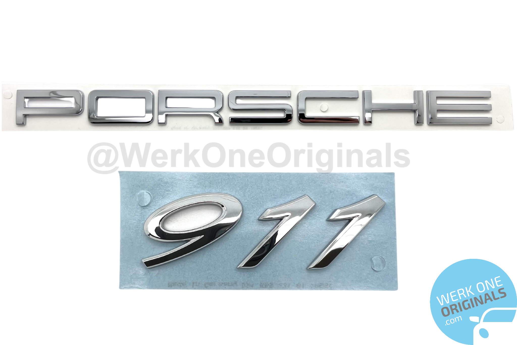 Porsche Official 'Porsche 911' Rear Badge Decal in Chrome Silver for 911 Type 991 Models