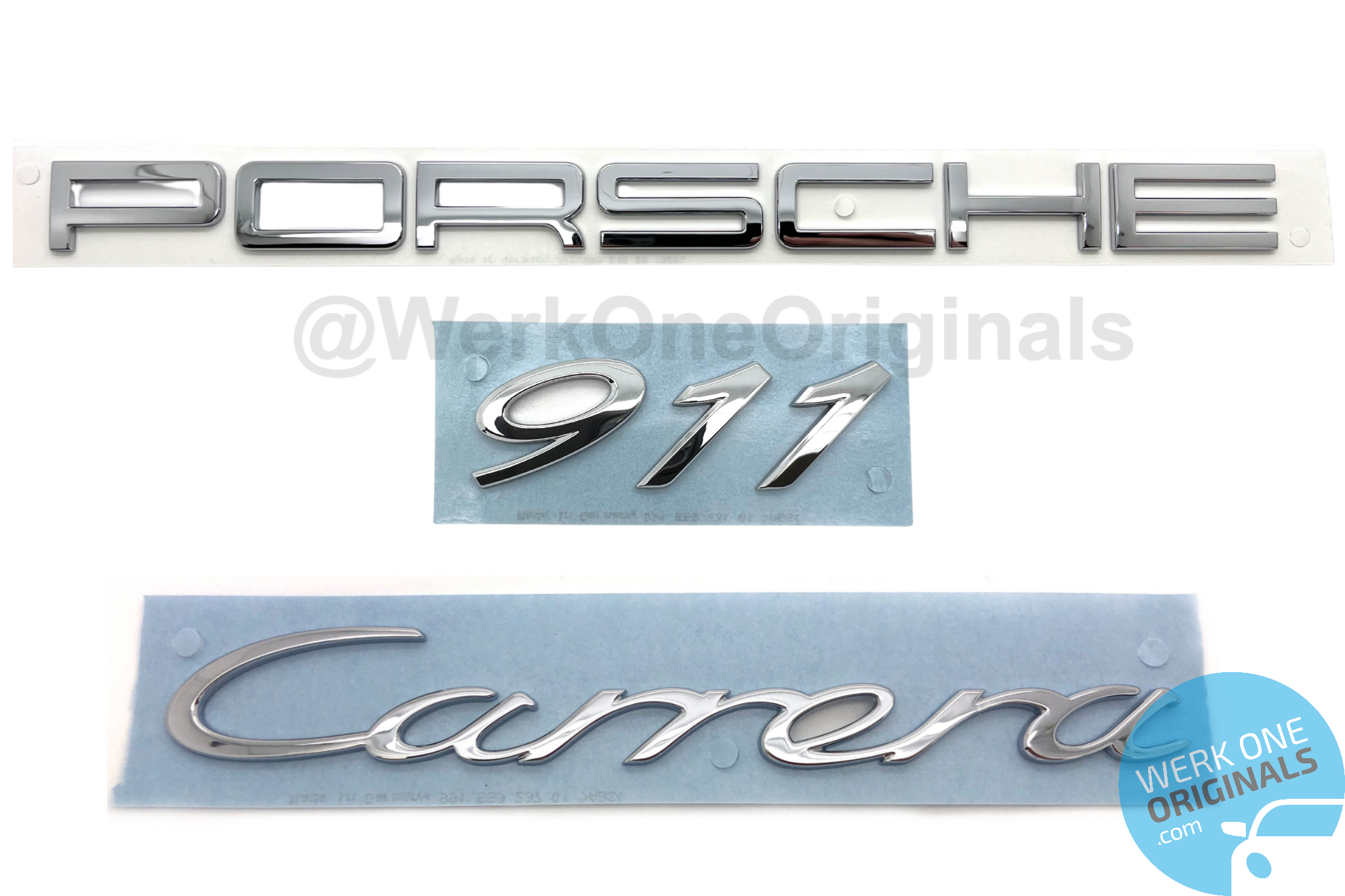Porsche Official 'Porsche 911 Carrera' Rear Badge Decal in Chrome Silver for 911 Type 991 Carrera Models