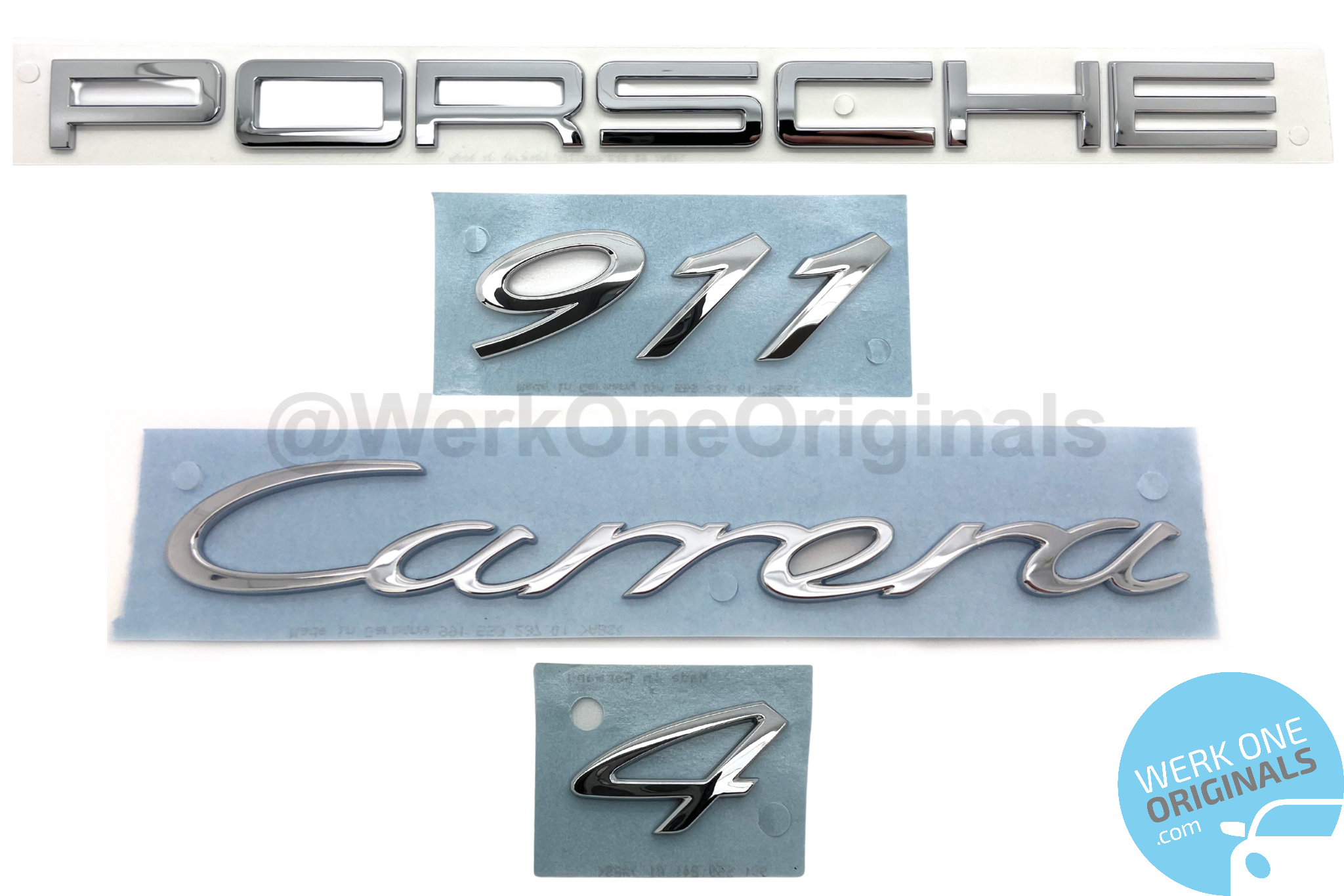 Porsche Official 'Porsche 911 Carrera 4' Rear Badge Decal in Chrome Silver for 911 Type 991 Carrera 4 Models