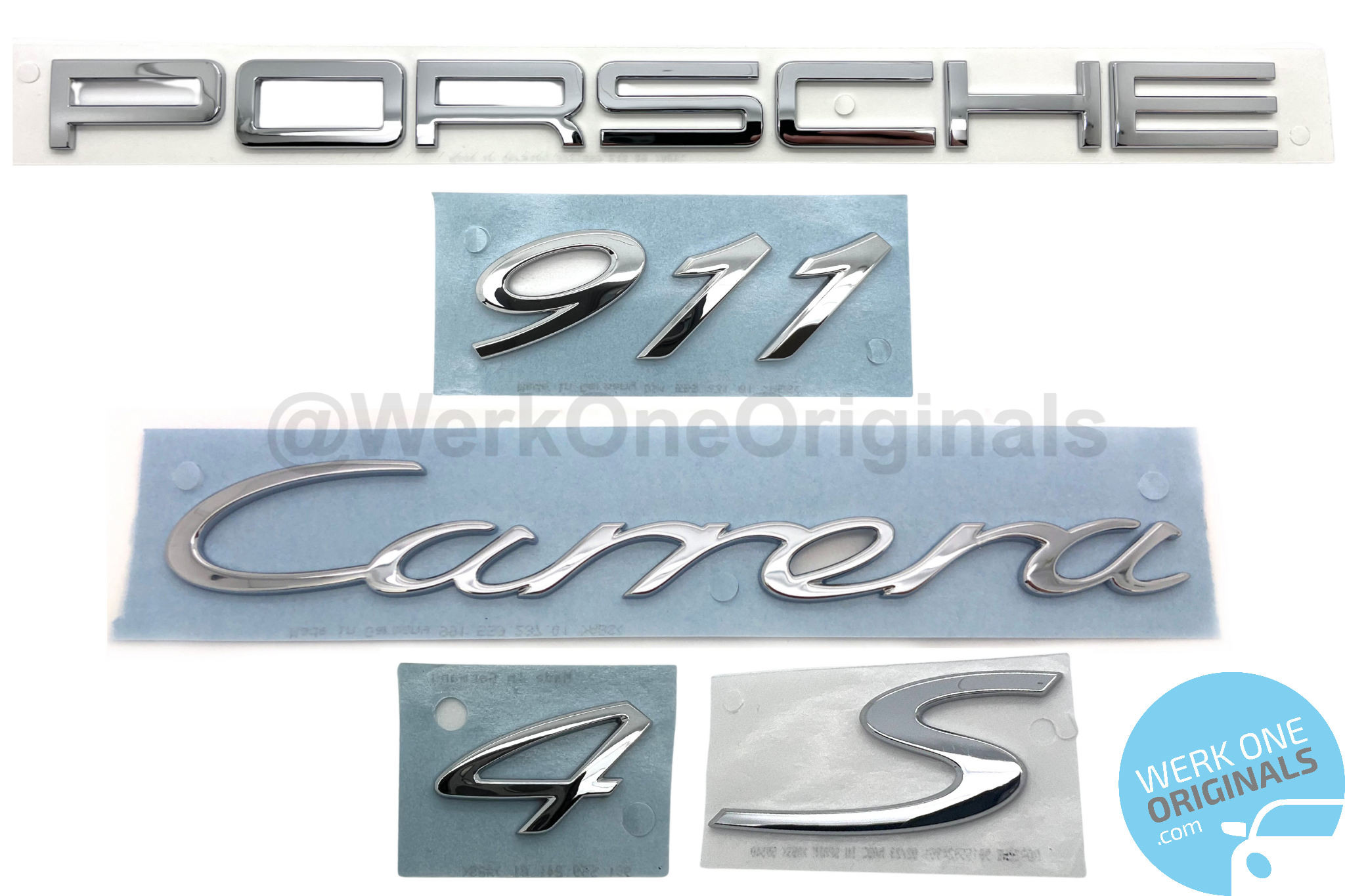 Porsche Official 'Porsche 911 Carrera 4S' Rear Badge Decal in Chrome Silver for 911 Type 991 Carrera 4S Models