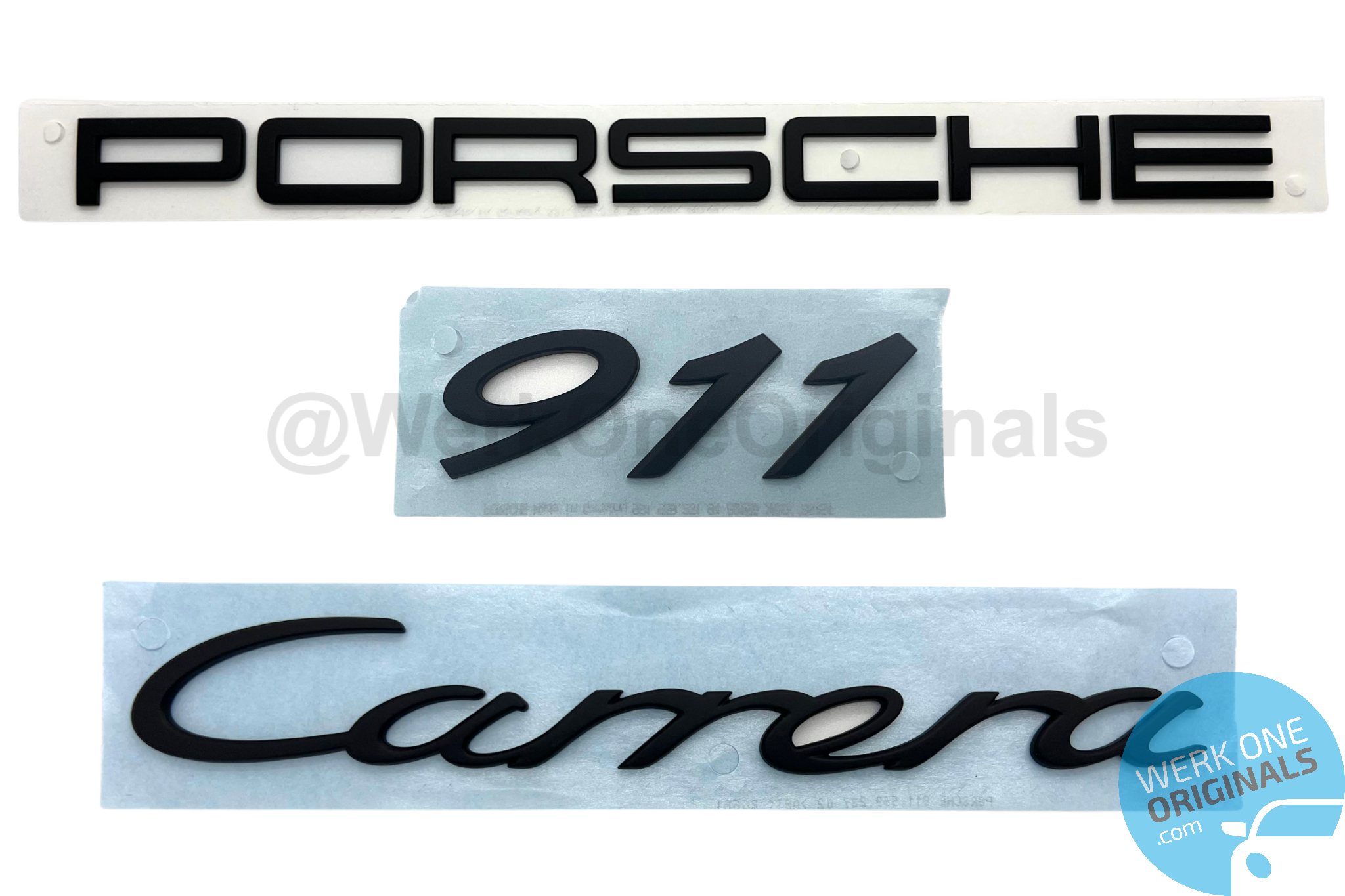 Official 'Porsche 911 Carrera' Rear Badge Decal in Matte Black for 911 Type 991 Carrera Models
