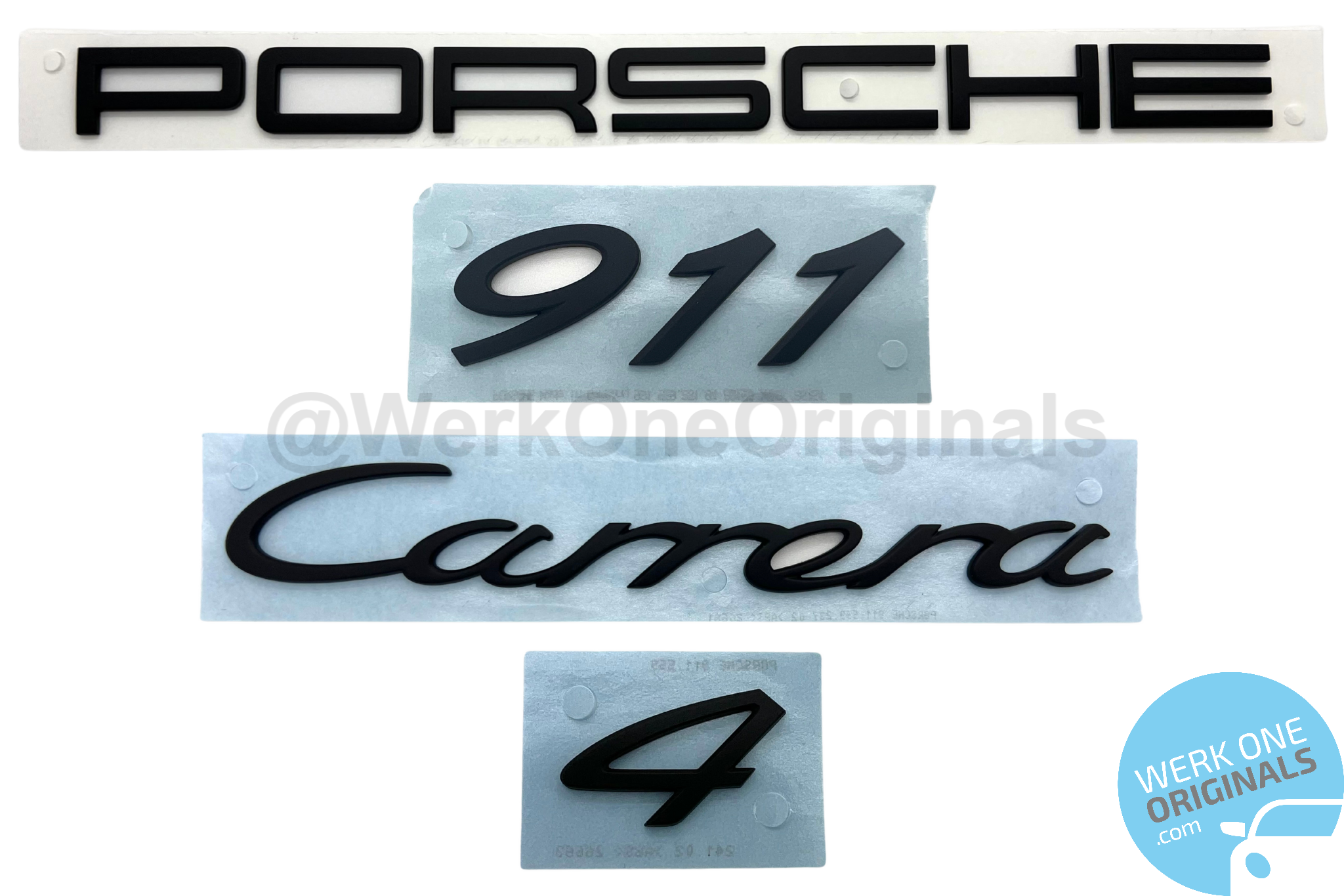 Official 'Porsche 911 Carrera 4' Rear Badge Decal in Matte Black for 911 Type 991 Carrera 4 Models