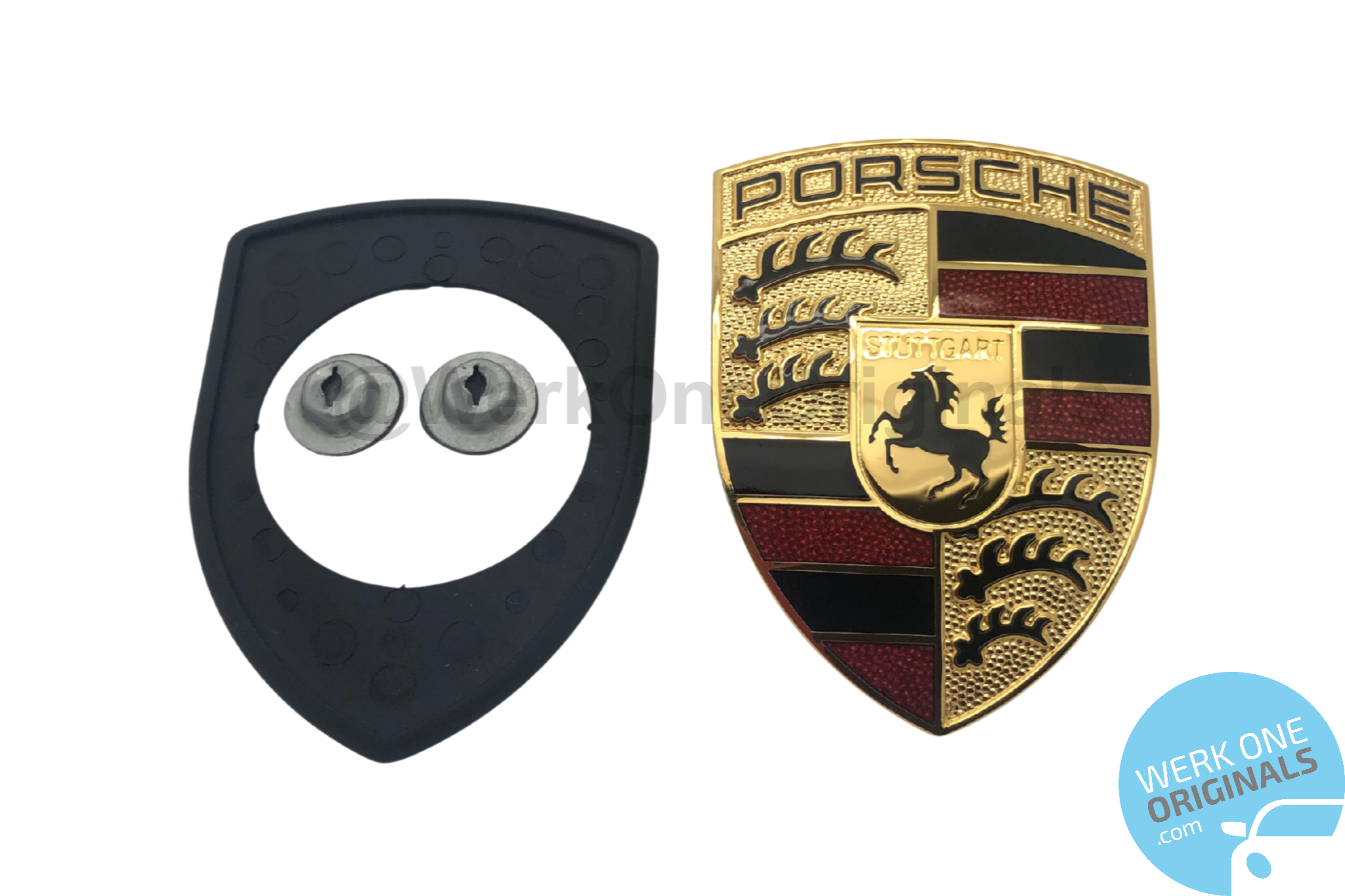 Porsche Crest Bonnet / Boot Badge with Grommet and Fixings for 911 Type 996 Models