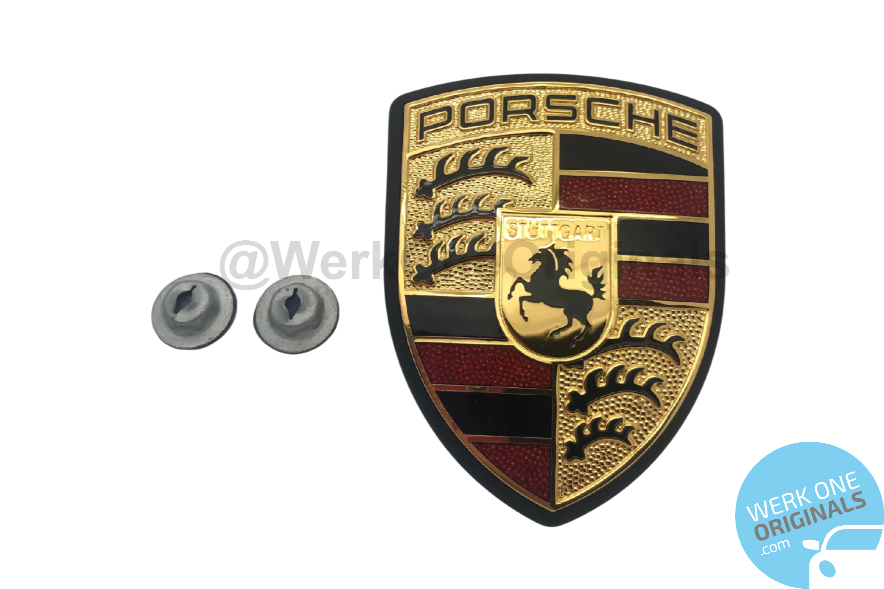 Porsche Crest Bonnet / Boot Badge with Grommet and Fixings for 911 Type 993 Models