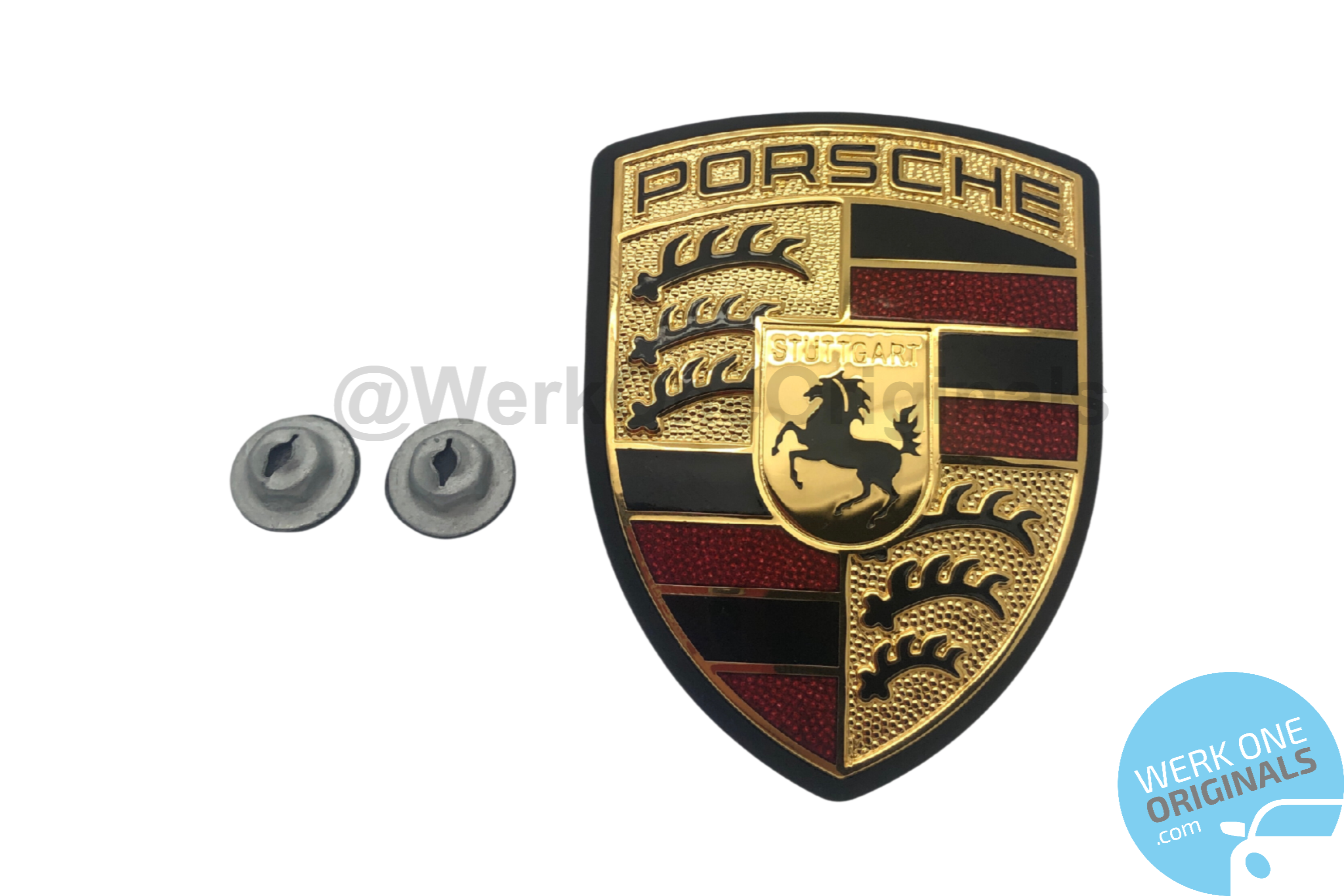 Porsche Crest Bonnet / Boot Badge with Grommet and Fixings for 911 Type 997 Models