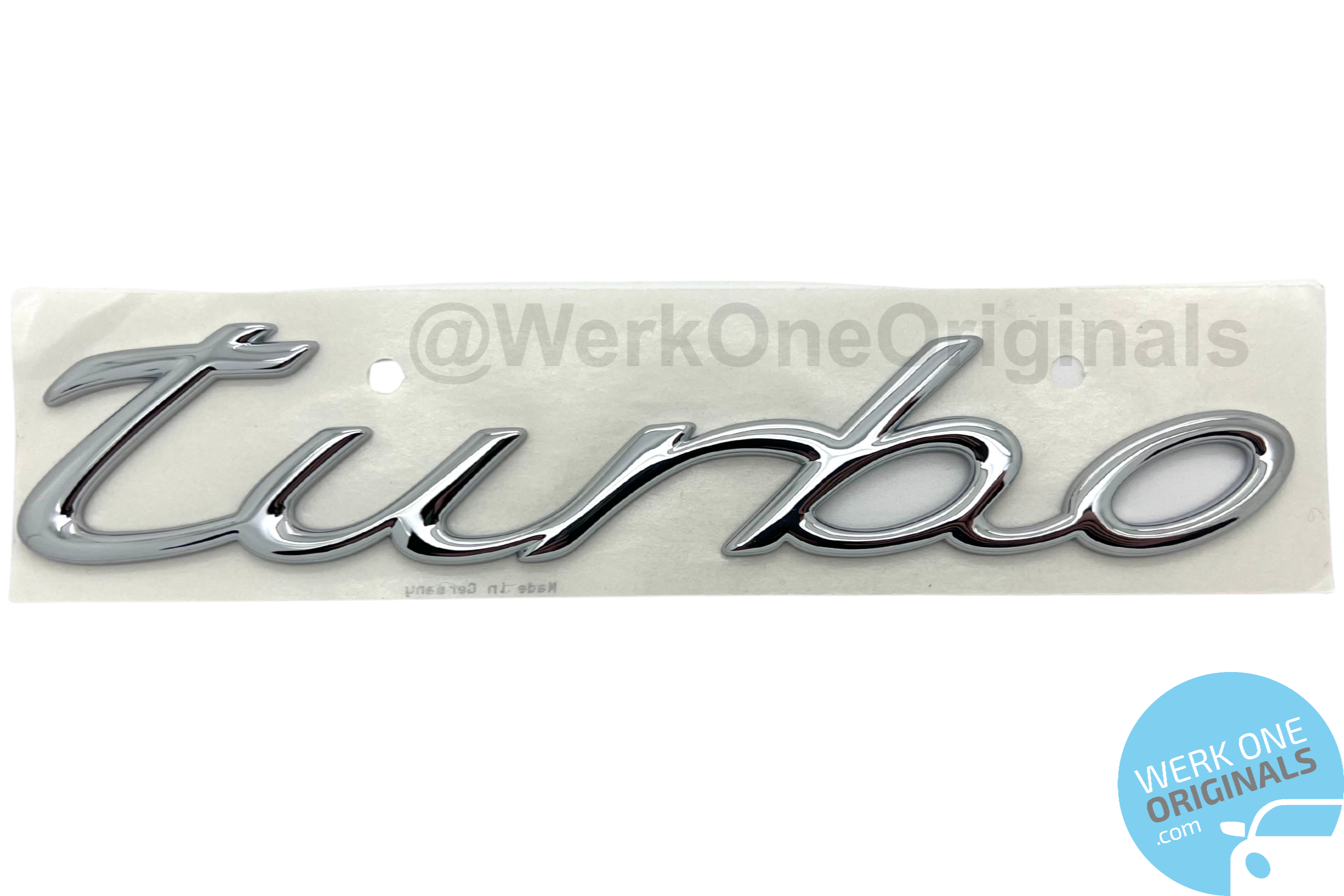 Porsche Official 'Turbo' Rear Badge Decal in Chrome Silver for 996 Turbo Models