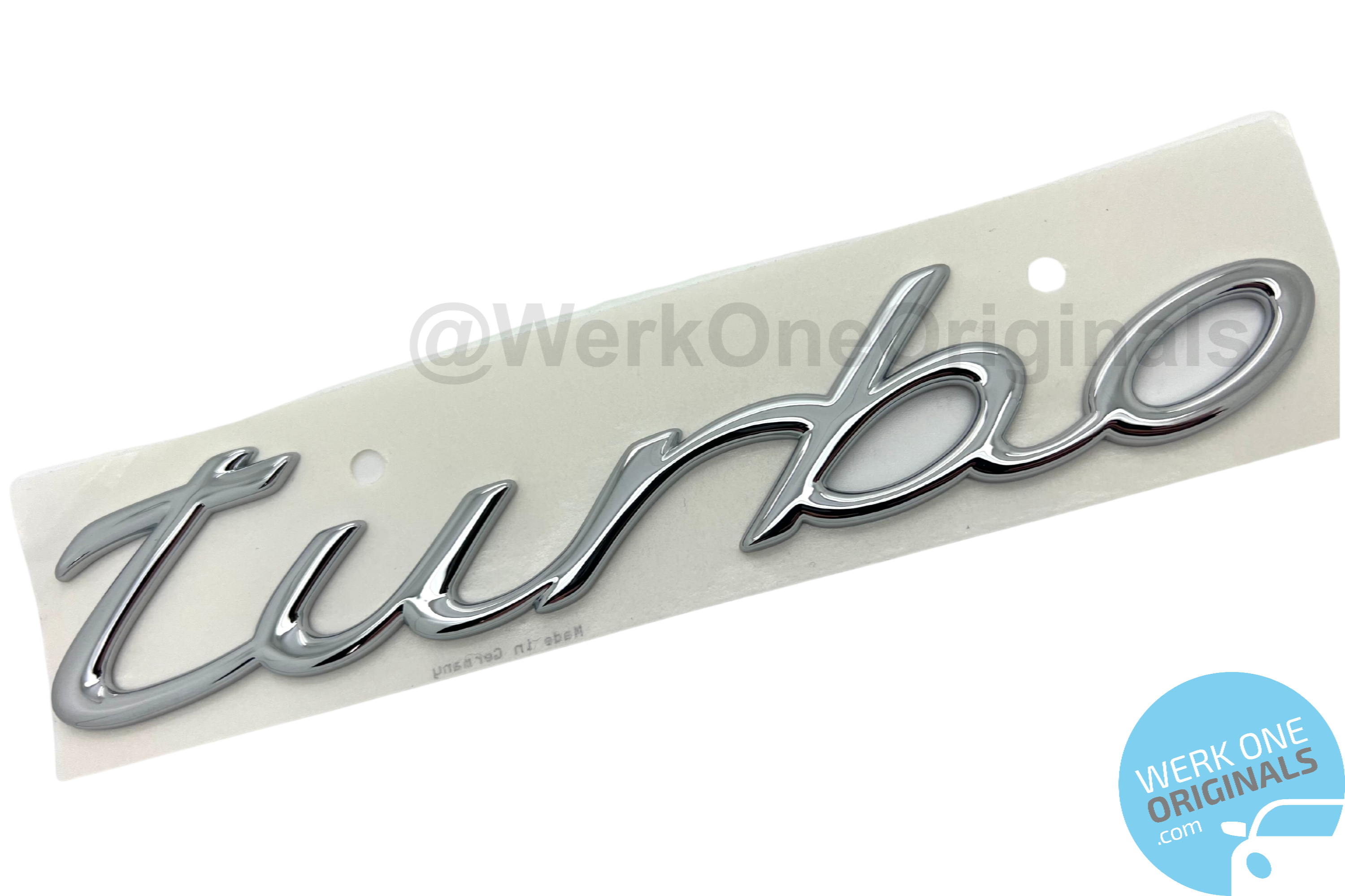 Porsche Official 'Turbo' Rear Badge Decal in Chrome Silver for 993 Turbo Models