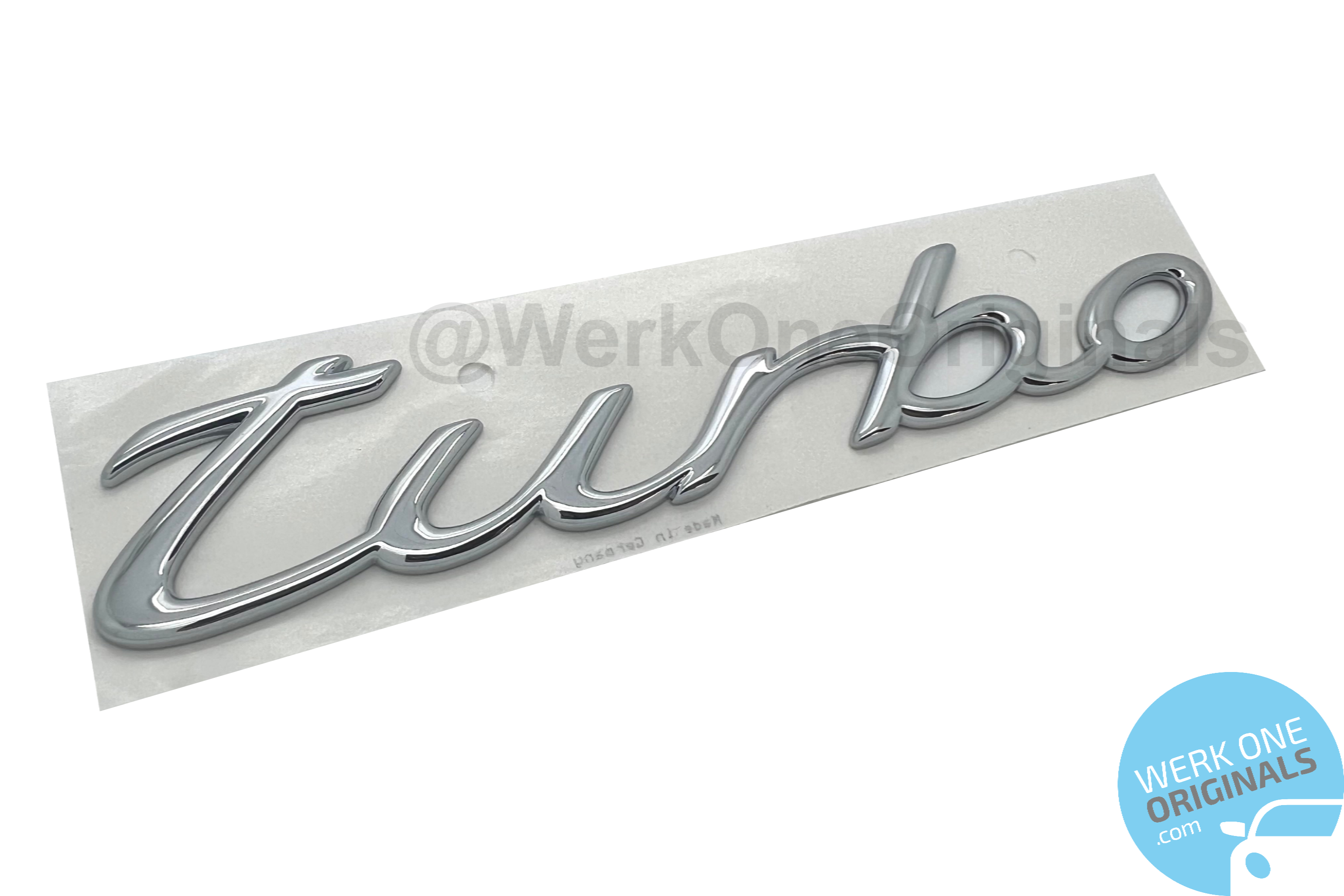 Porsche Official 'Turbo' Rear Badge Decal in Chrome Silver for 996 Turbo Models
