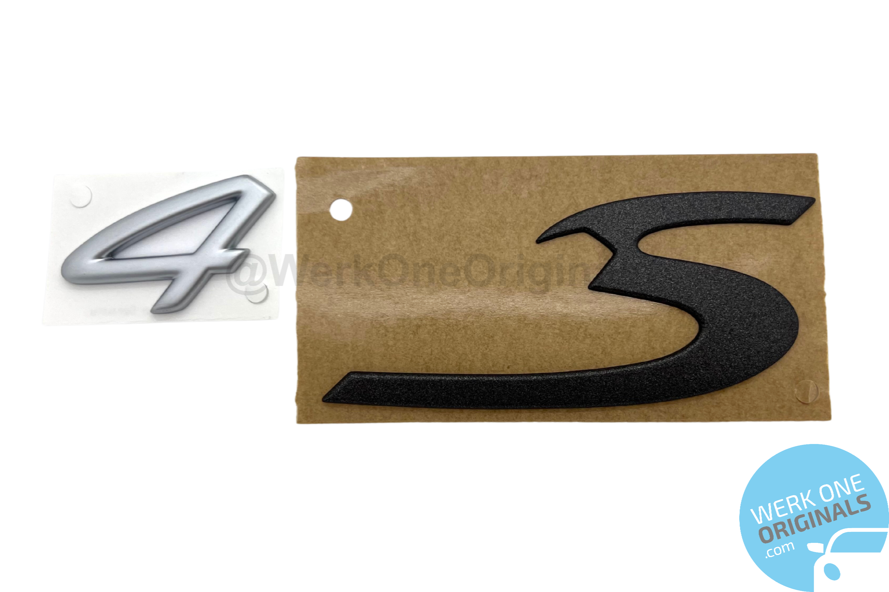 Official Porsche '4S' Rear Badge Logo in Matte Silver & Titanium Grey for 911 Type 996 Carrera 4S Models