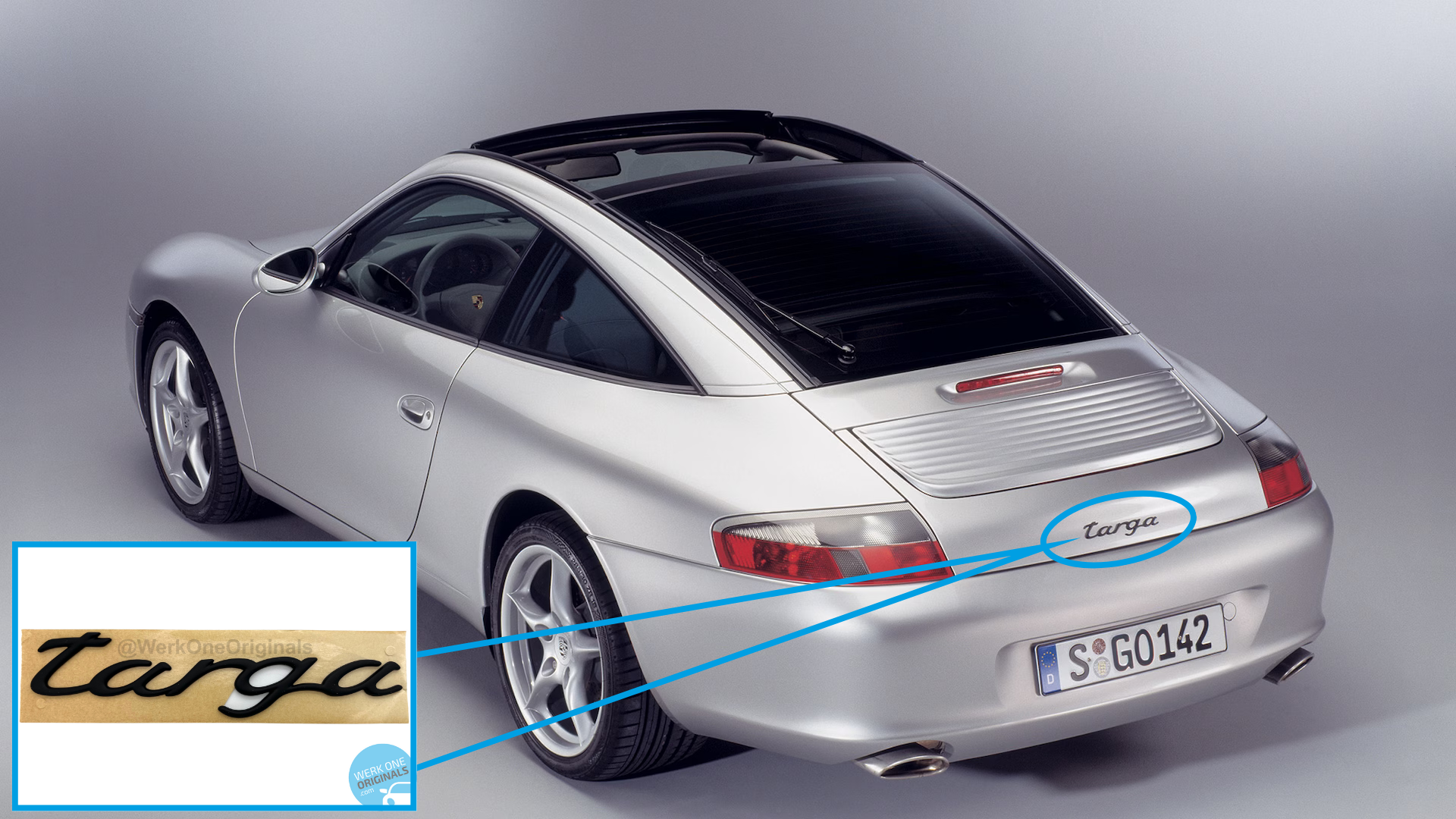 Porsche Official 'Targa' Rear Badge Decal in Matte Black for 911 Type 996 Targa Models