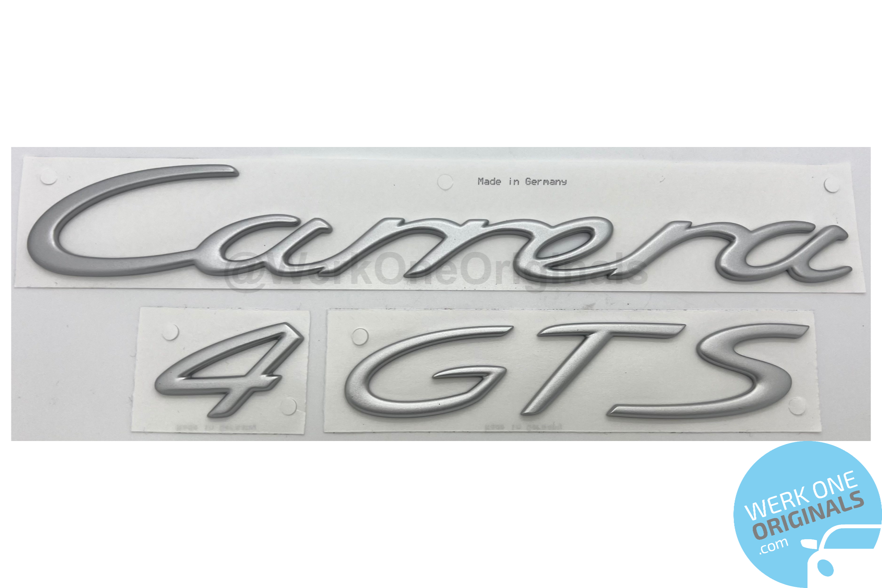 Porsche Official 'Carrera 4 GTS' Rear Badge Decal in Matte Silver for 911 Type 997 Carrera 4 GTS Models