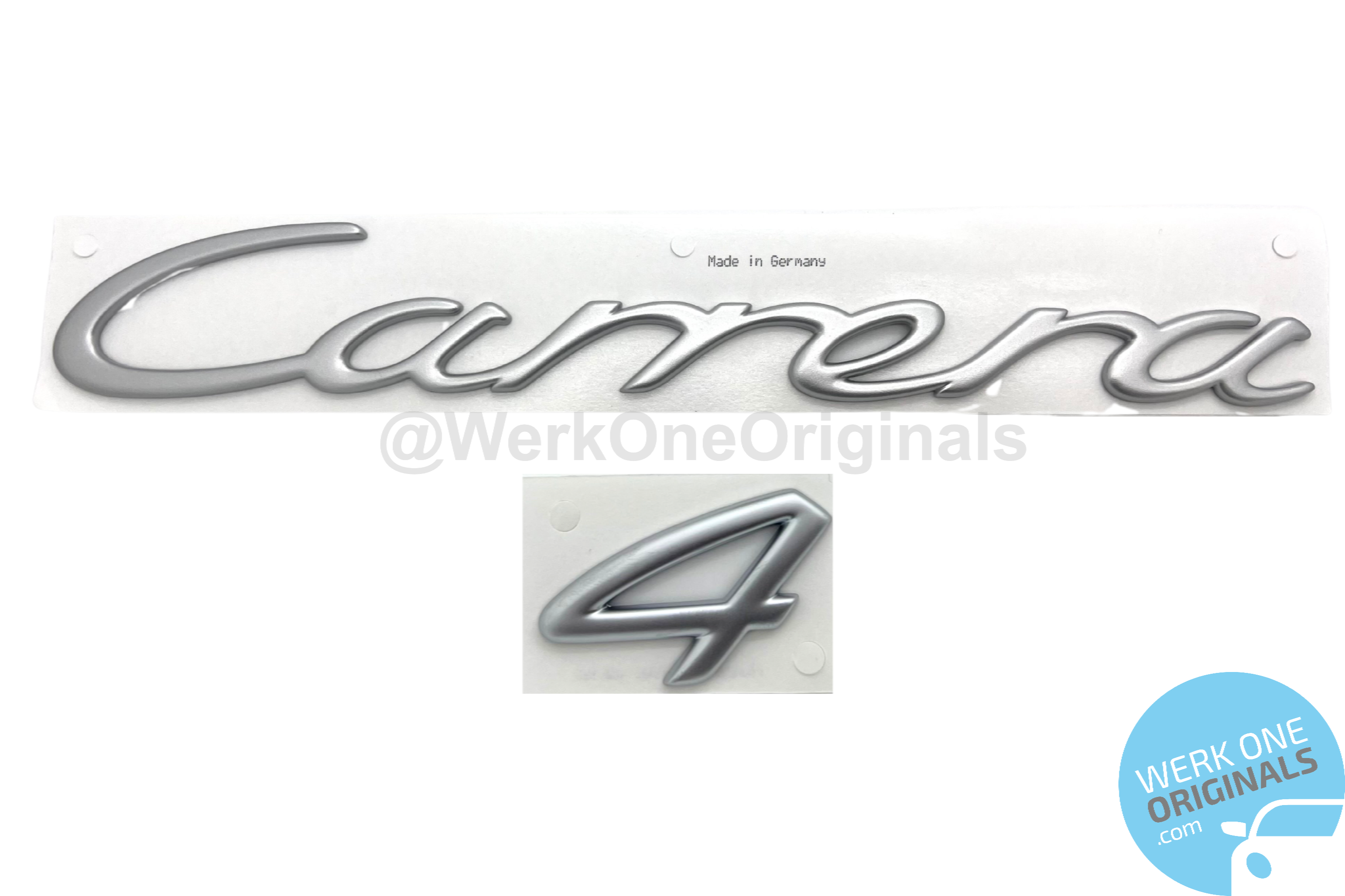 Porsche Official 'Carrera 4' Rear Badge in Matte Silver for 911 Type 997 Carrera 4 Models