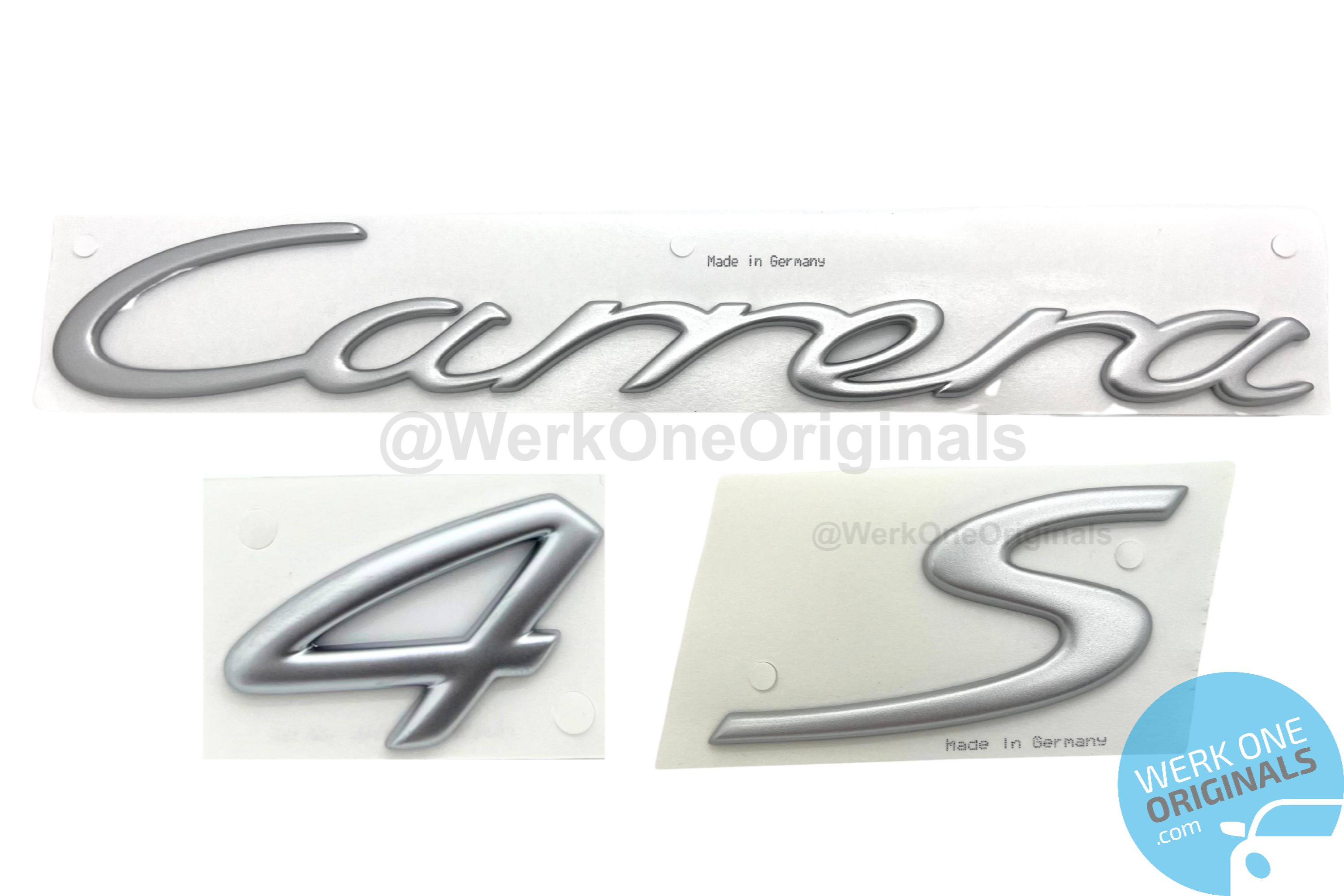 Porsche Official 'Carrera 4S' Rear Badge in Matte Silver for 911 Type 997 Carrera 4S Models
