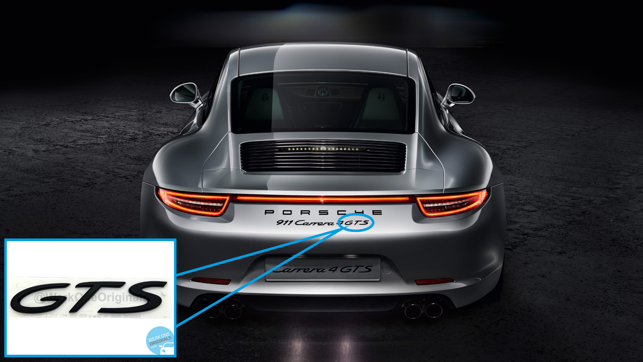 Porsche Official 'GTS' Rear Badge Decal in Matte Black