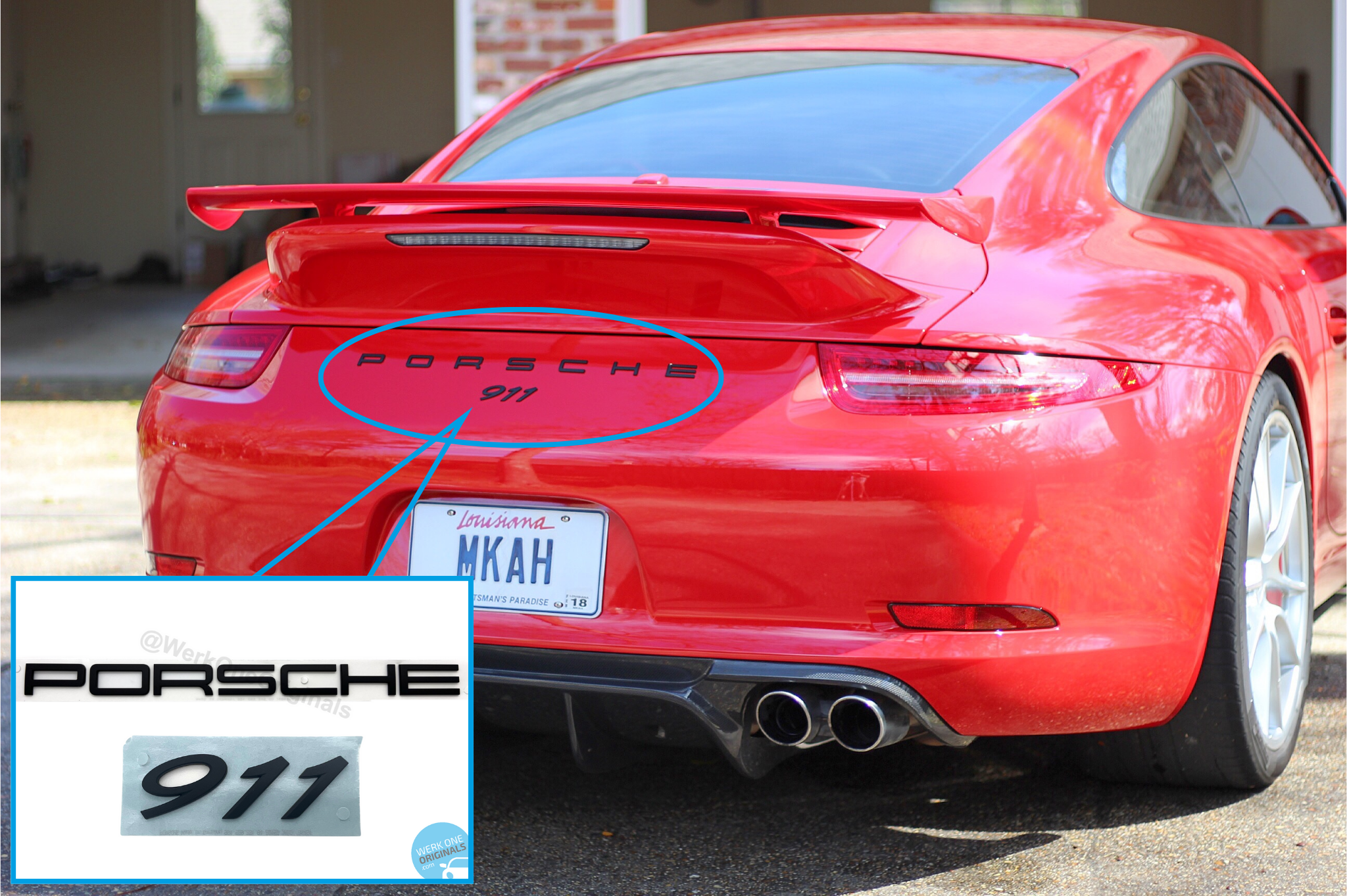 Porsche Official 'PORSCHE 911' Rear Badge Decal in Matte Black for 911 Type 991 Models
