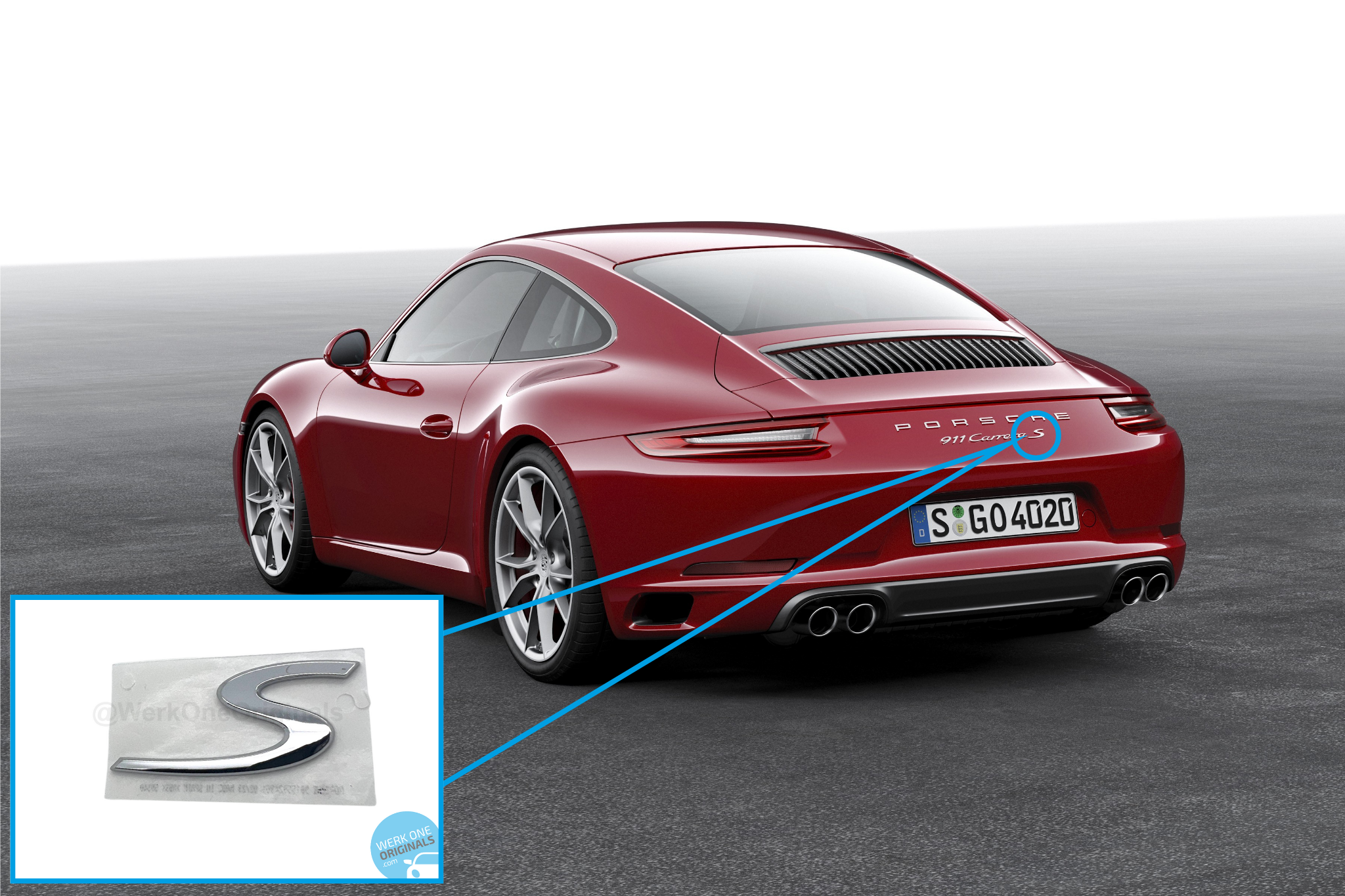 Porsche Official 'S' Rear Badge Decal in Chrome Silver for 911 Type 991 S Models