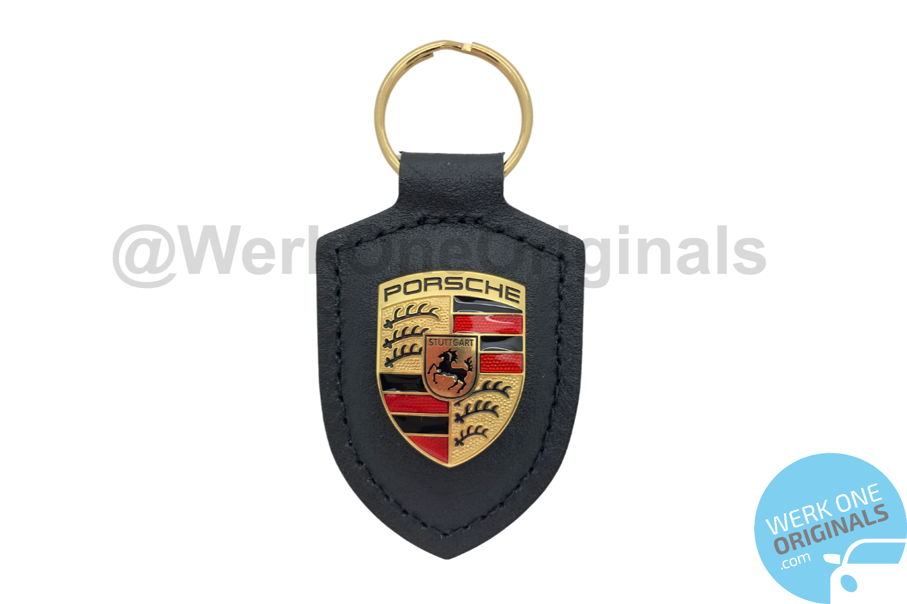 Porsche Official Crest Leather Key Fob in Black