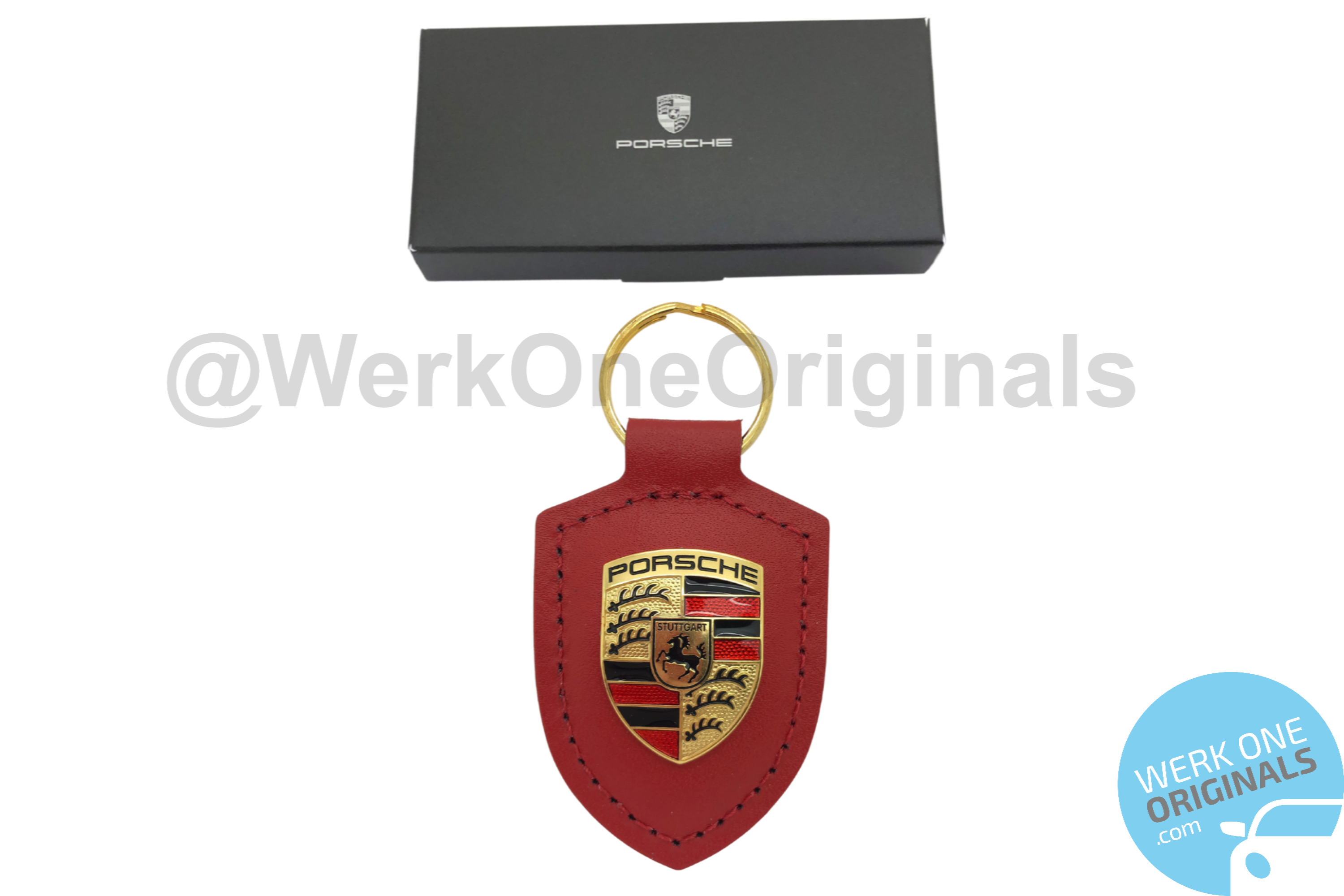 Porsche Official Crest Leather Key Fob in Guards Red