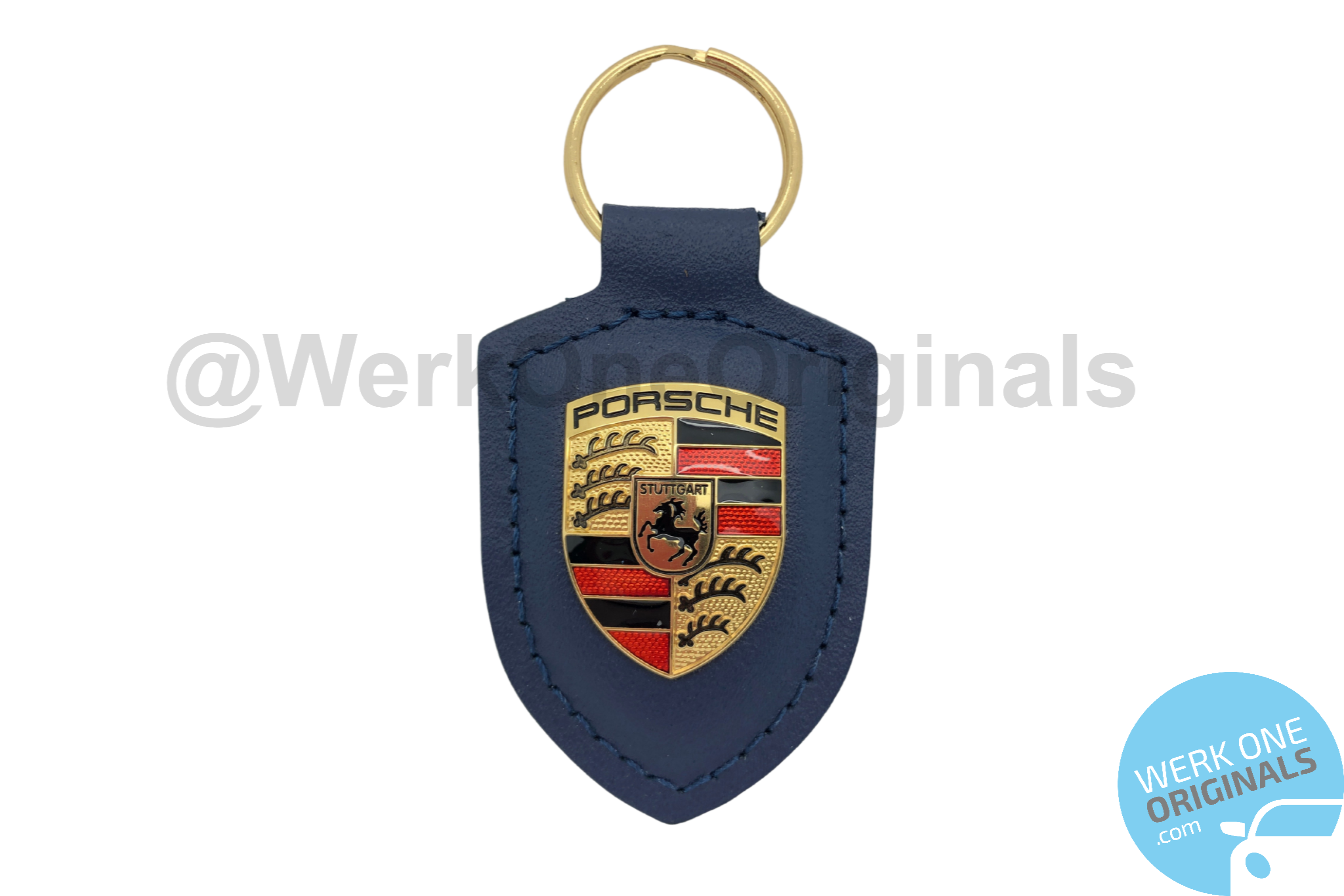 Porsche Official Crest Leather Key Fob in Navy Blue