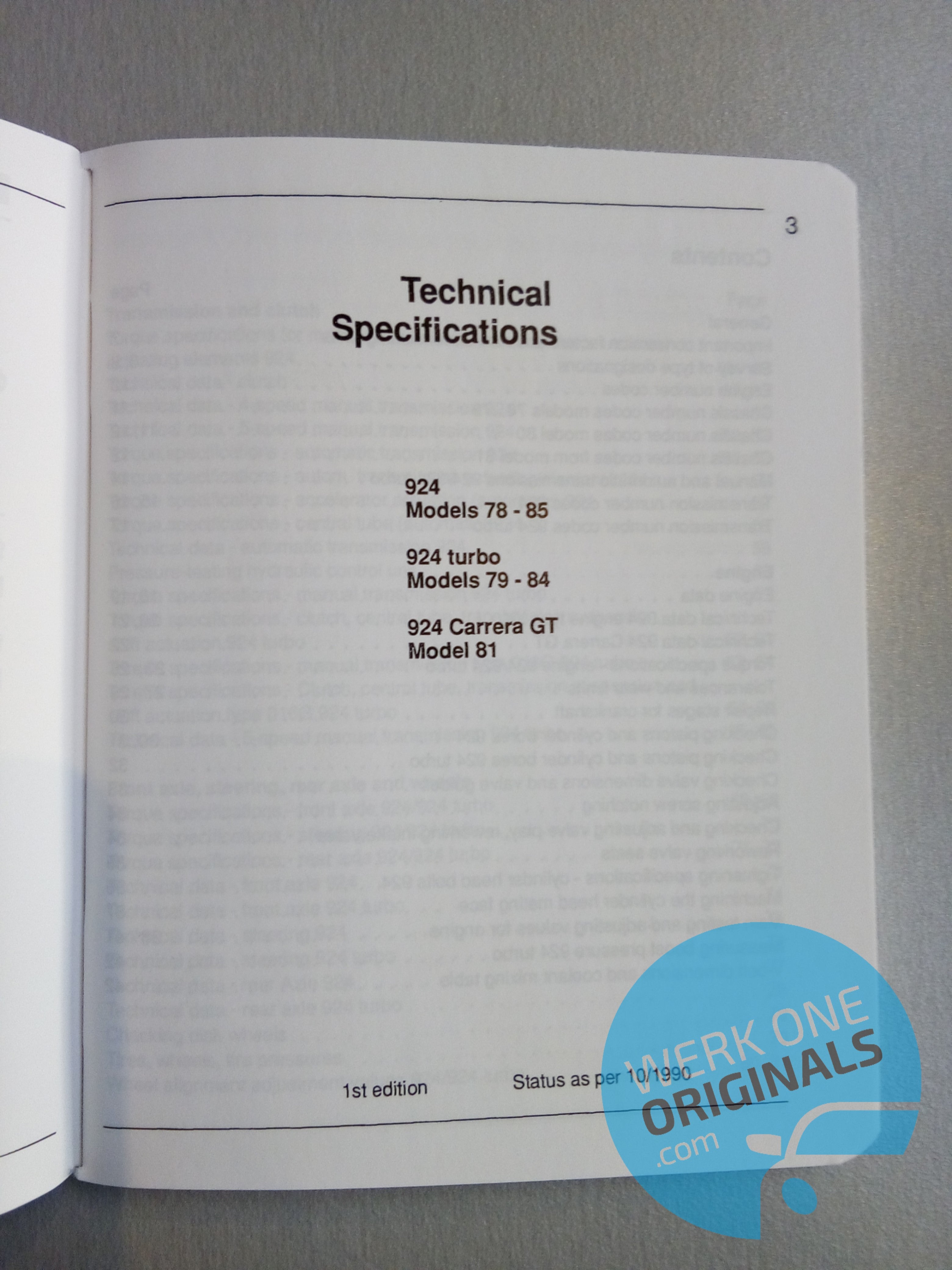 Porsche Technical Specification Manual for 924 Models (1978 - 1985)