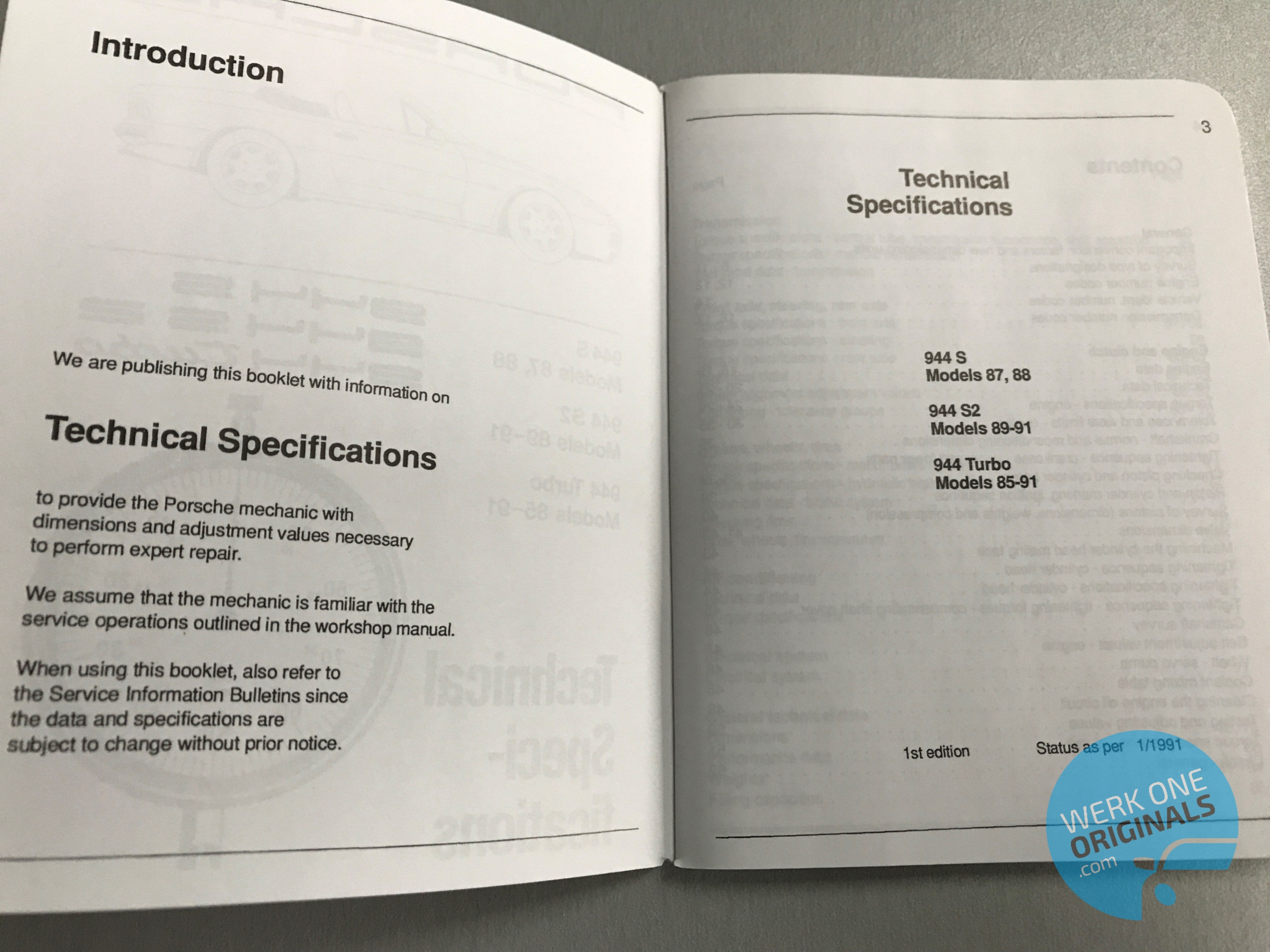 Porsche Technical Specification Manual for 944S, 944S2 & 944 Turbo Models (1985 - 1991)